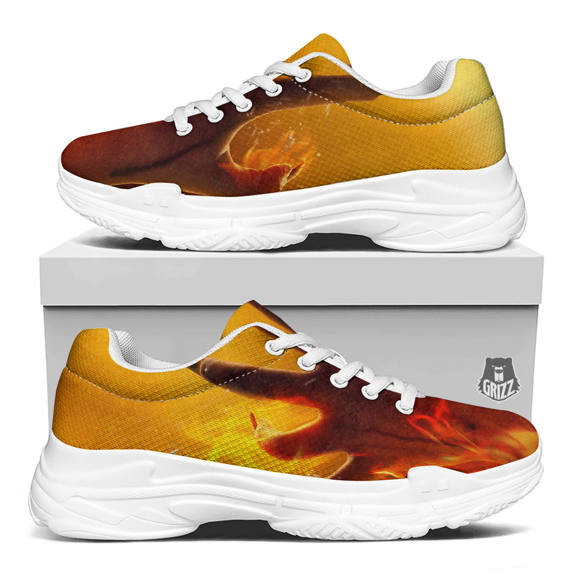 Devil Hand Print White Chunky Shoes-grizzshop