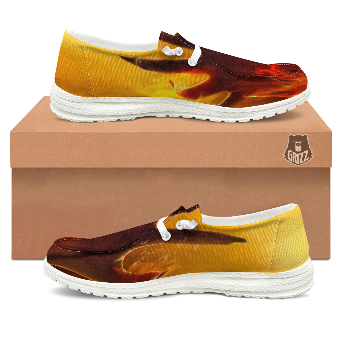 Devil Hand Print White Loafers-grizzshop
