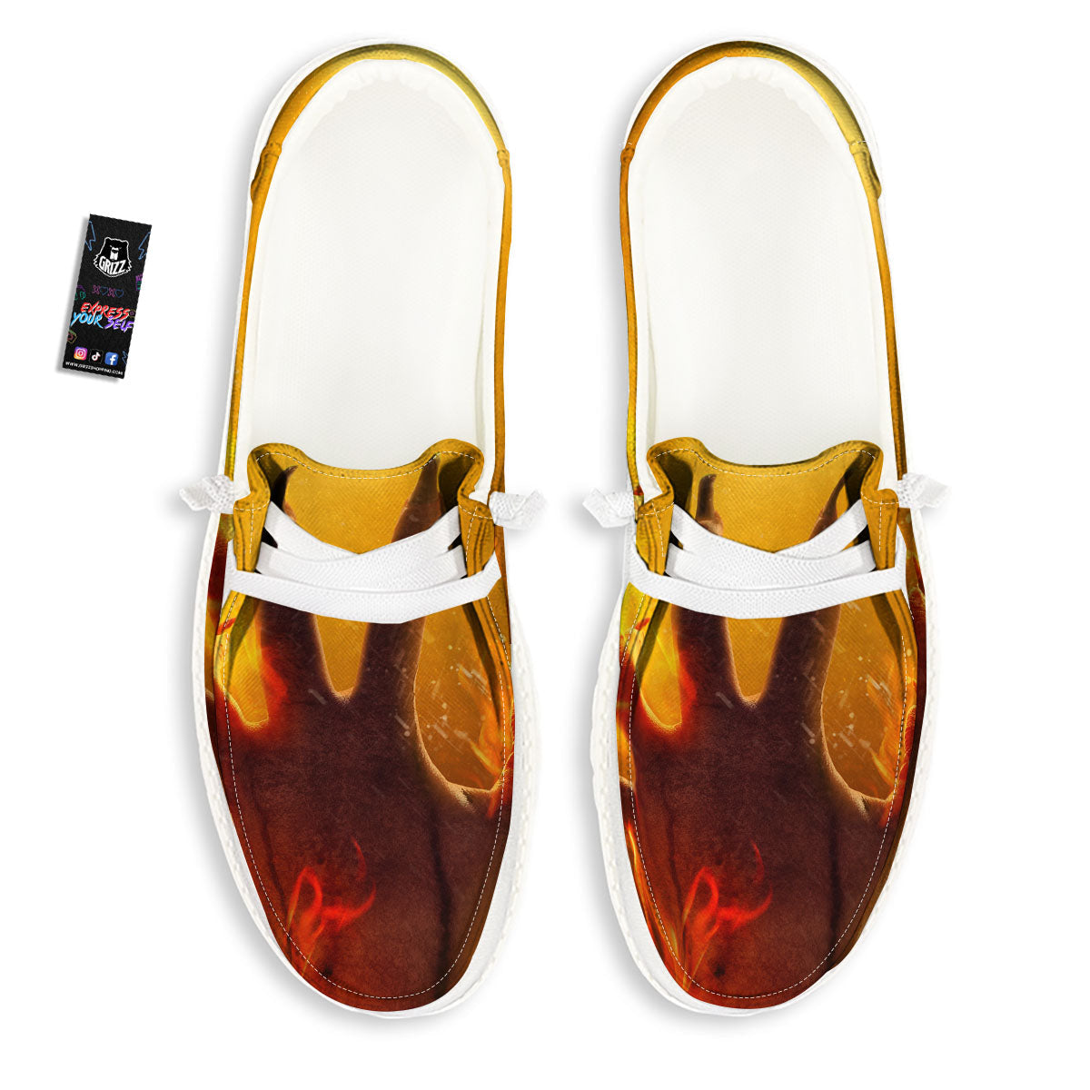 Devil Hand Print White Loafers-grizzshop