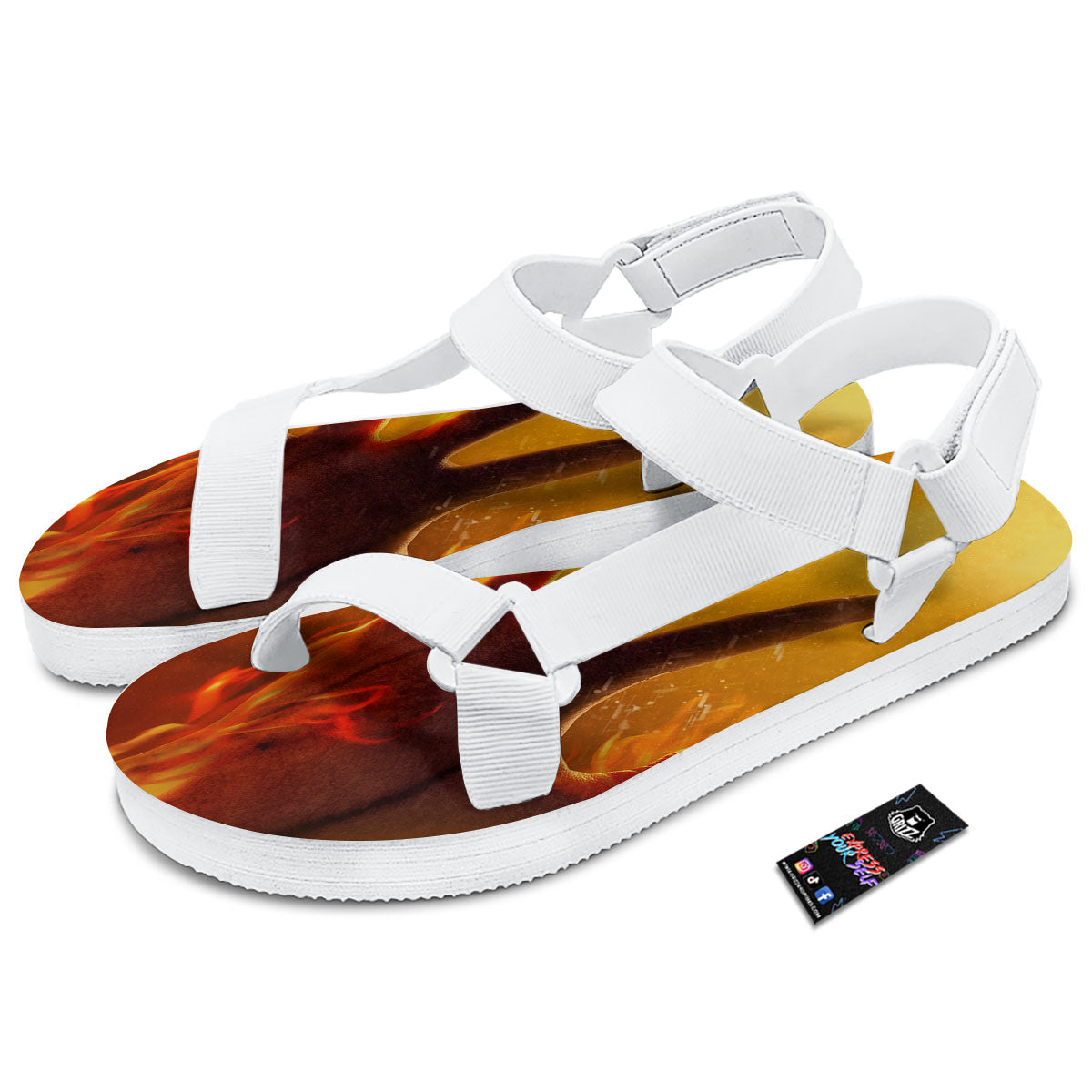 Devil Hand Print White Open Toe Sandals-grizzshop