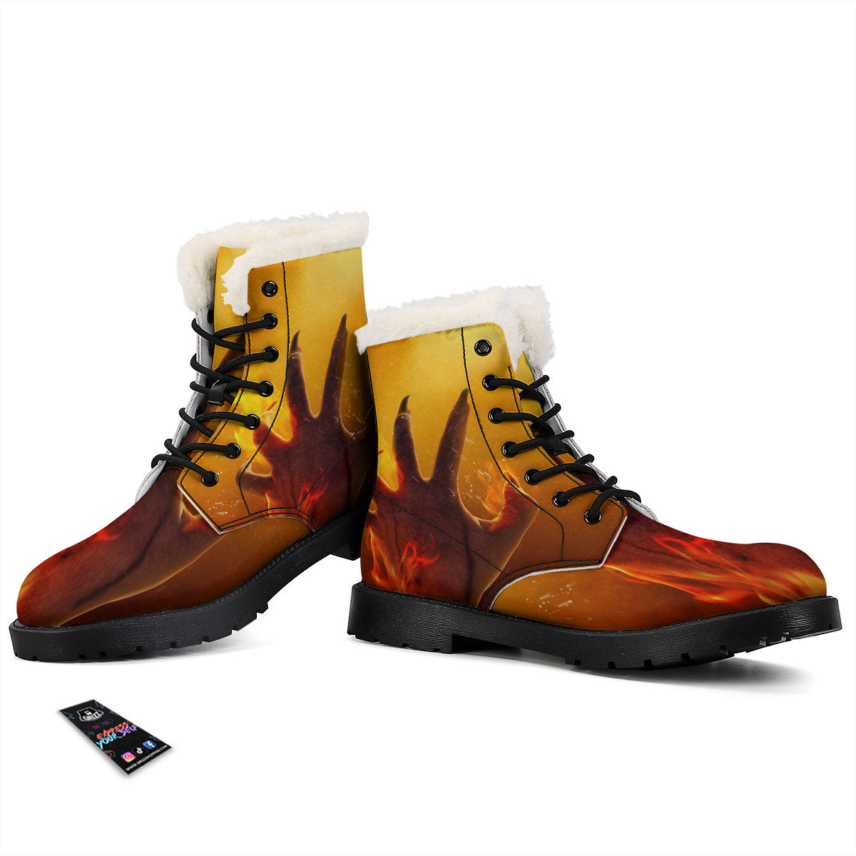 Devil Hand Print Winter Boots-grizzshop