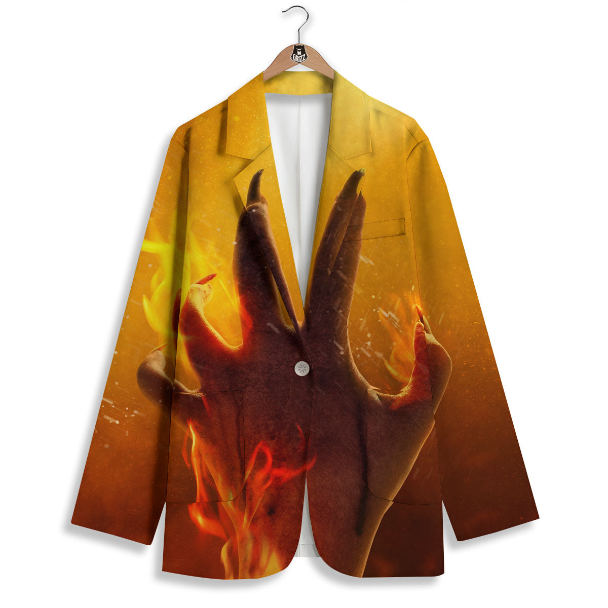 Devil Hand Print Women's Blazer-grizzshop