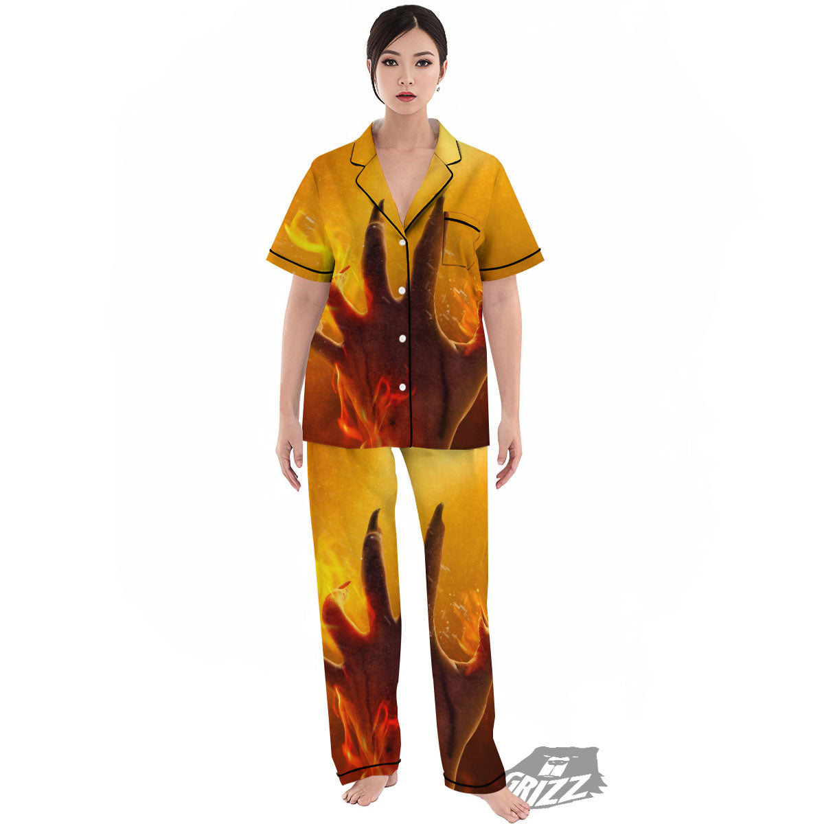 Devil Hand Print Women's Pajamas Set-grizzshop