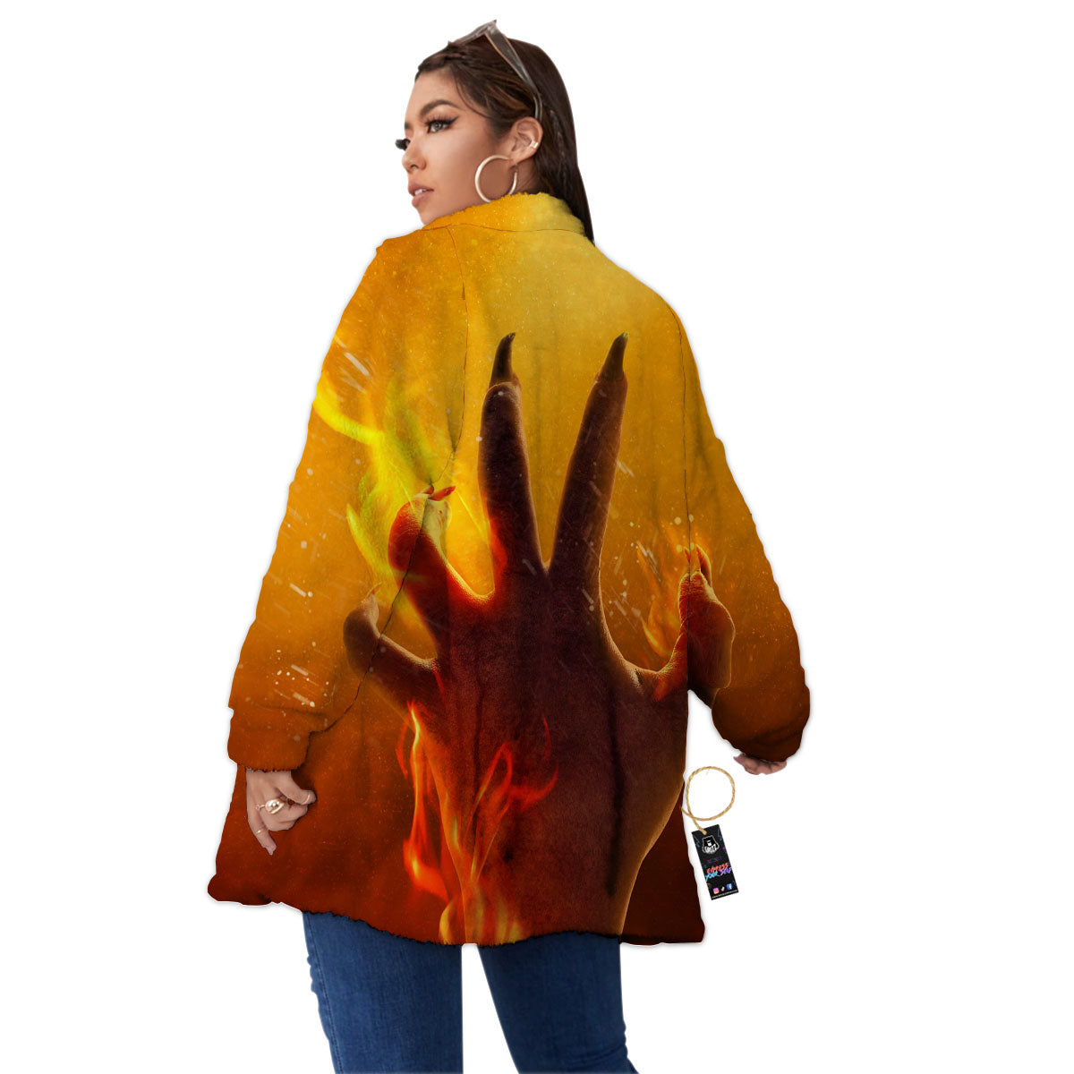 Devil Hand Print Women's Sherpa Jacket-grizzshop