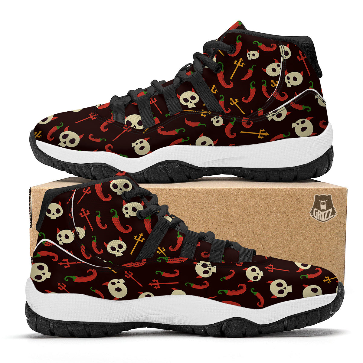 Devil Skull And Pepper Print Pattern Black Bball Shoes-grizzshop