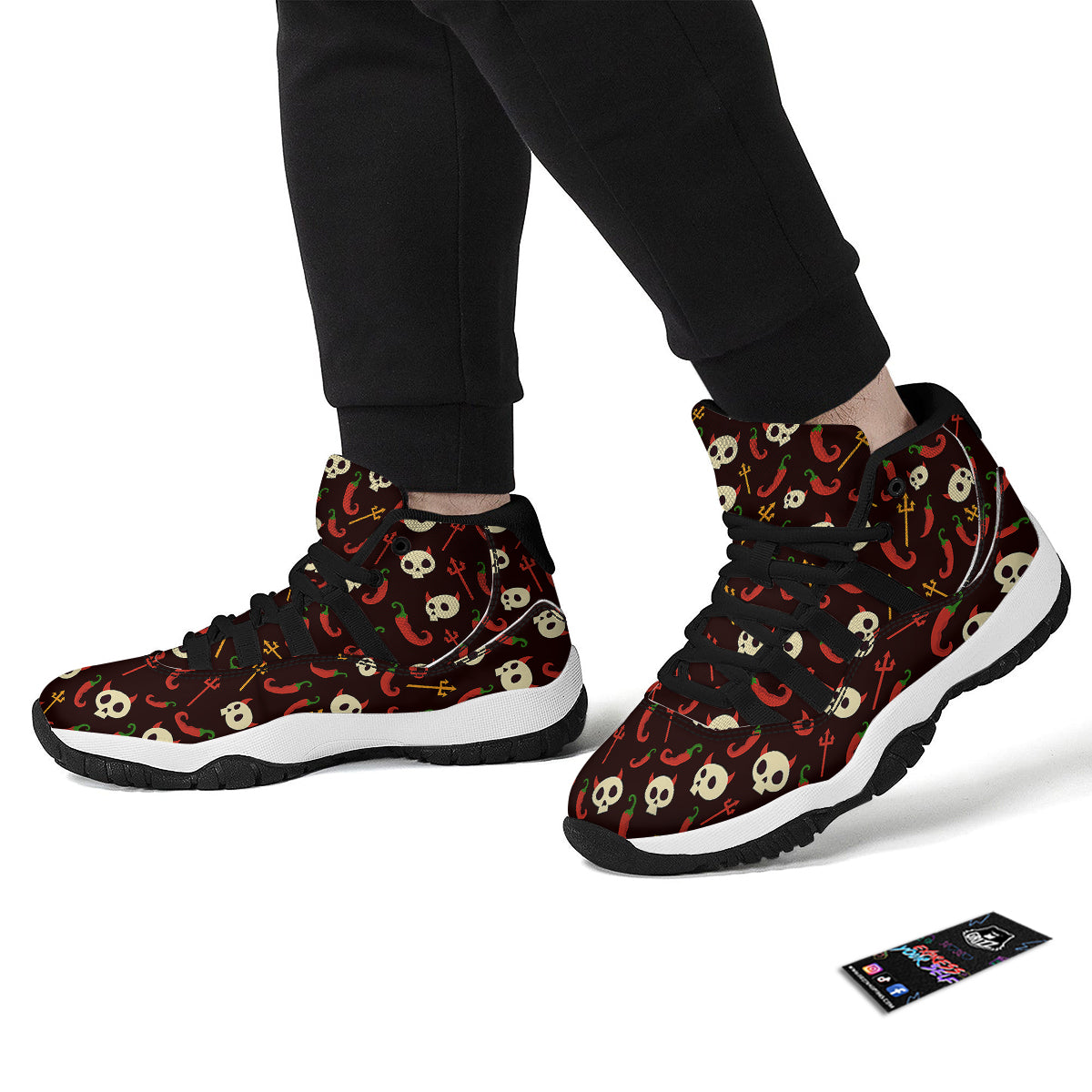 Devil Skull And Pepper Print Pattern Black Bball Shoes-grizzshop