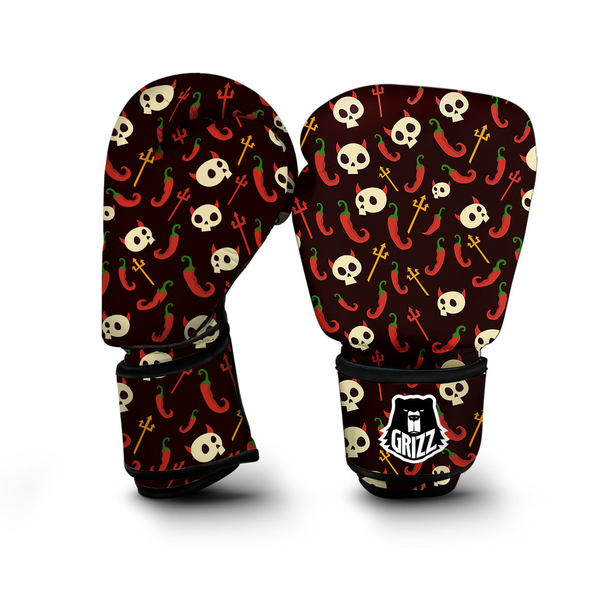 Devil Skull And Pepper Print Pattern Boxing Gloves-grizzshop