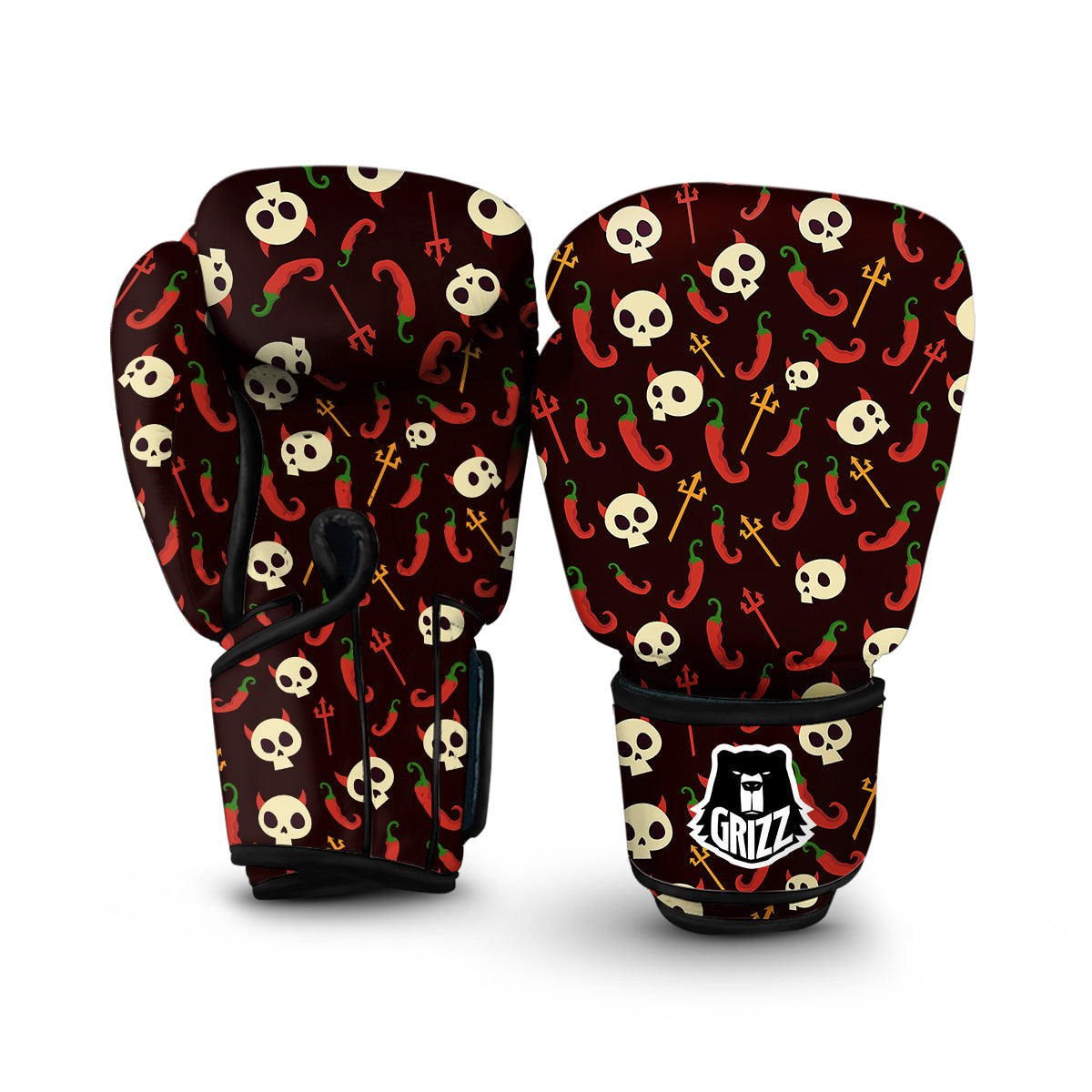 Devil Skull And Pepper Print Pattern Boxing Gloves-grizzshop