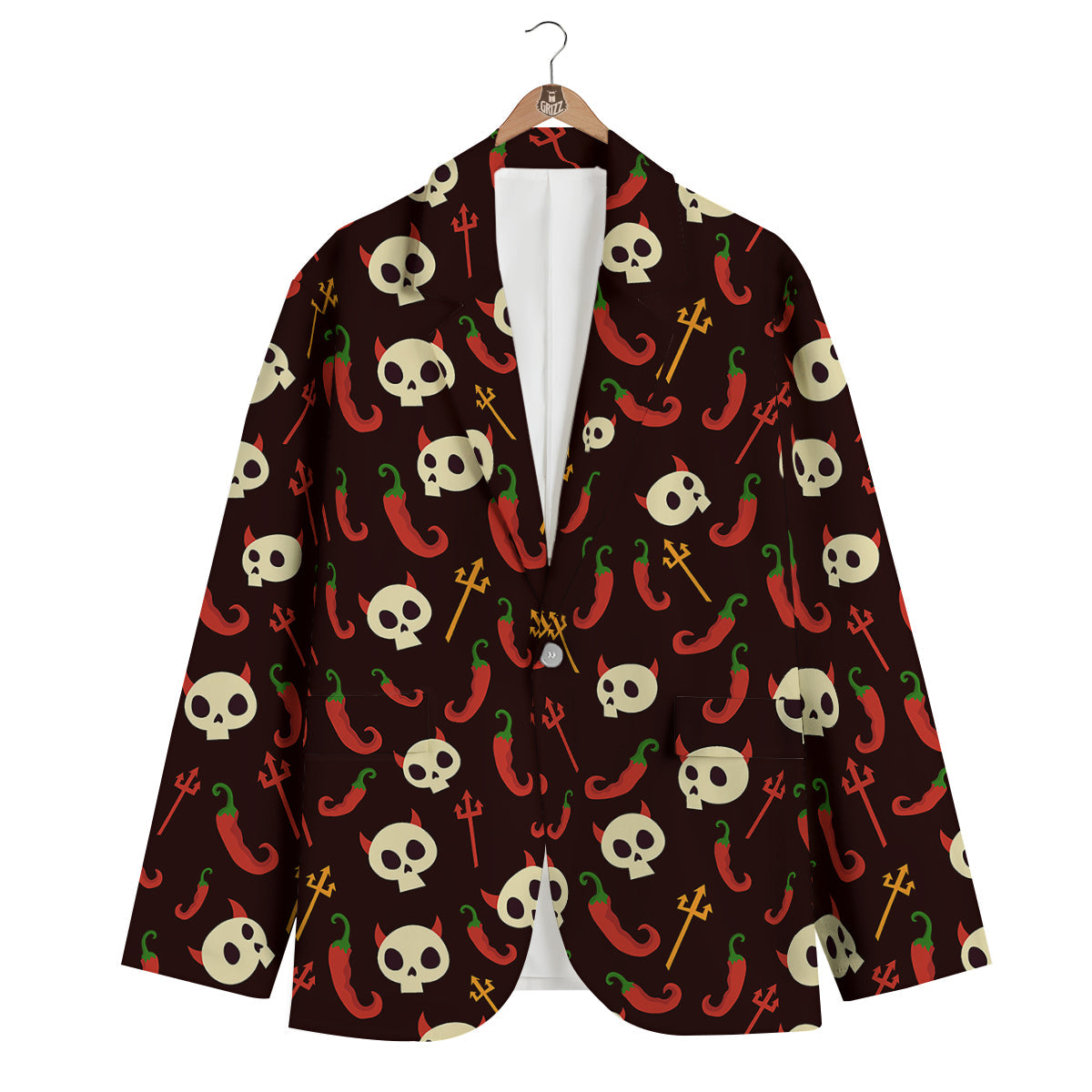 Devil Skull And Pepper Print Pattern Men's Blazer-grizzshop