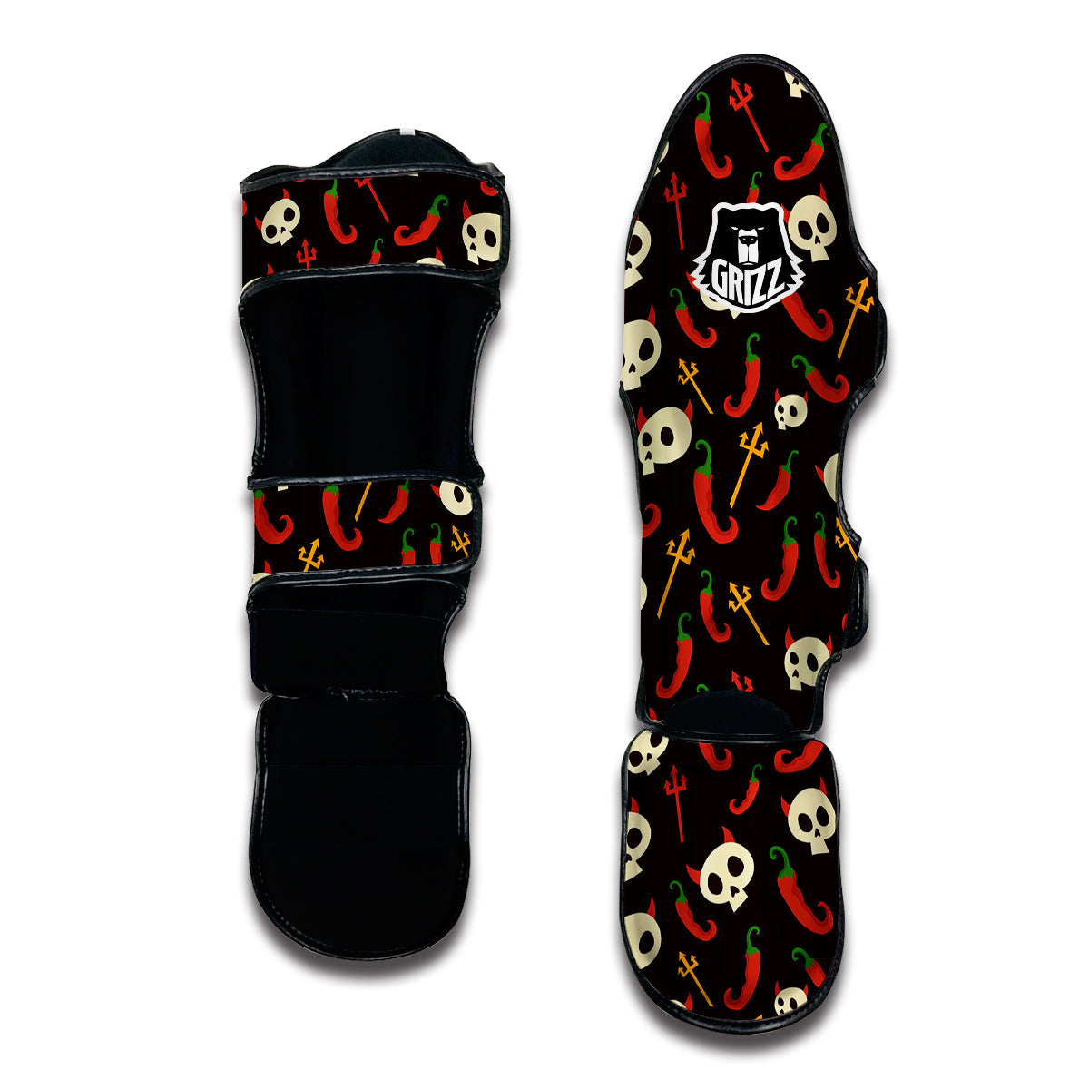 Devil Skull And Pepper Print Pattern Muay Thai Shin Guards-grizzshop