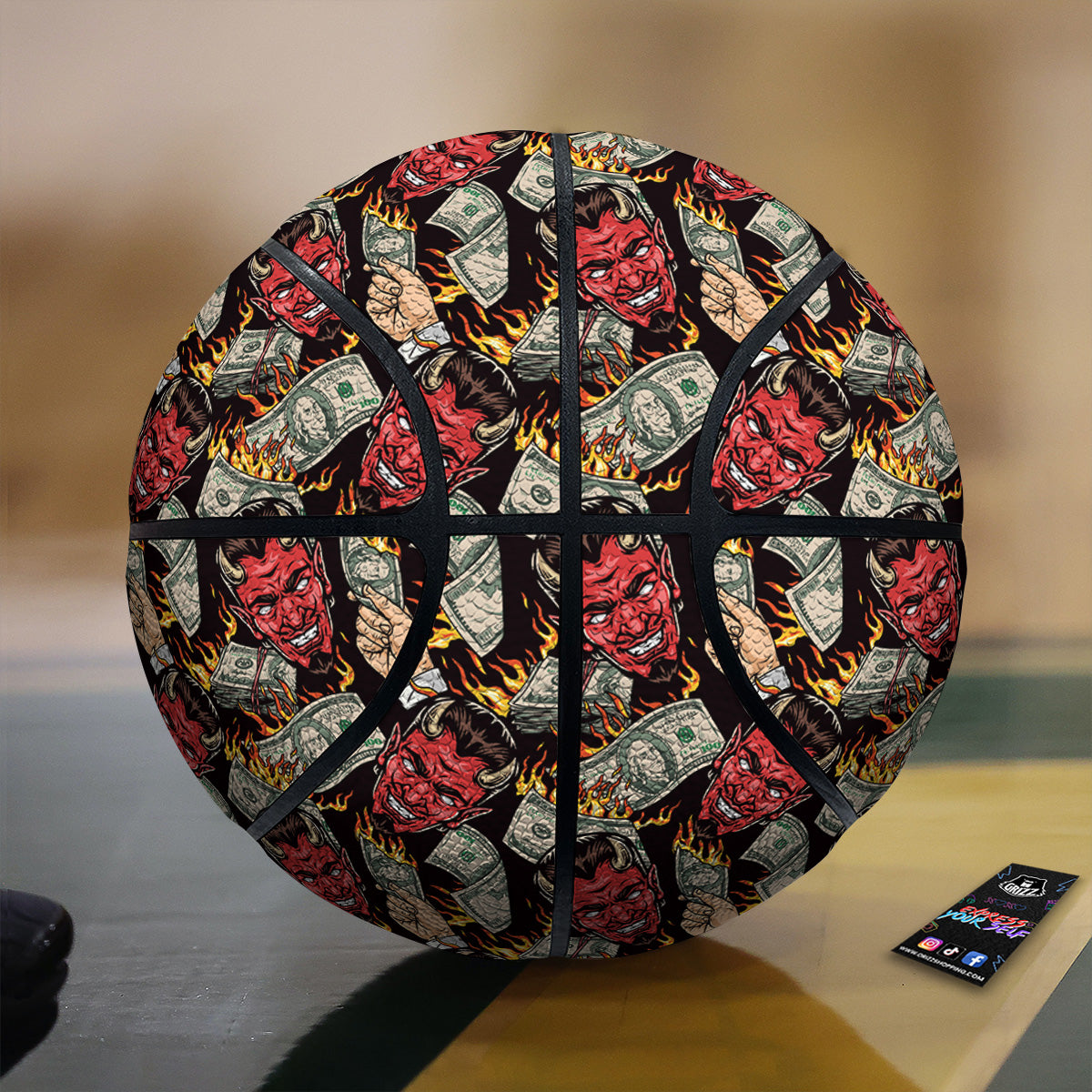 Devil And Dollar Print Pattern Basketball