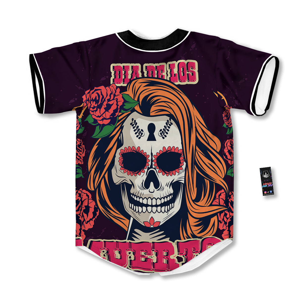 Dia De Los Muertos Calavera Girl Print Baseball Jersey-grizzshop