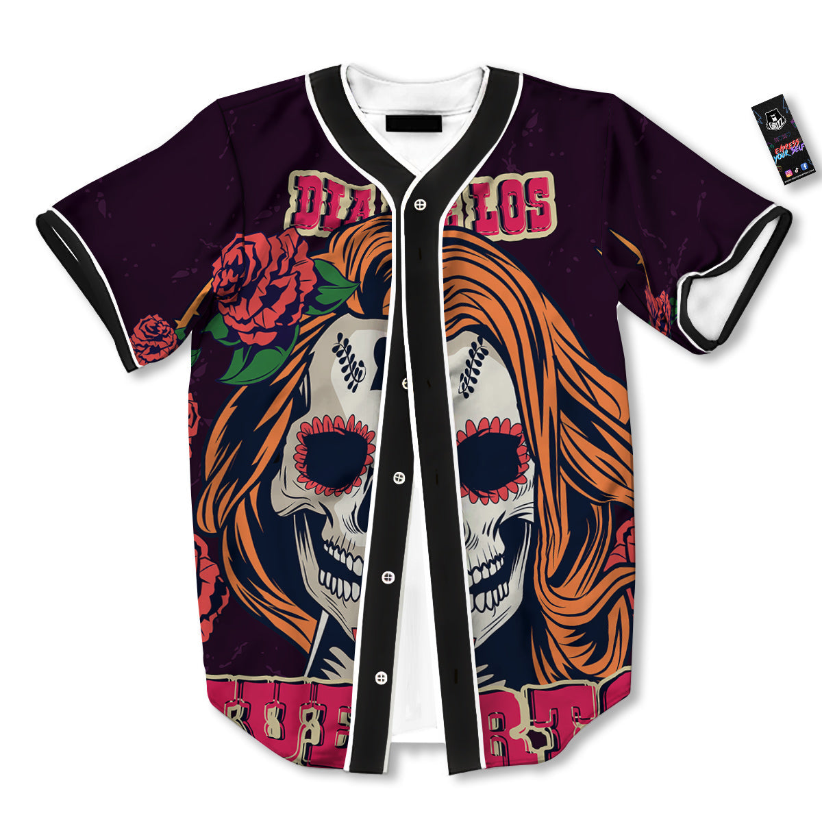 Dia De Los Muertos Calavera Girl Print Baseball Jersey-grizzshop