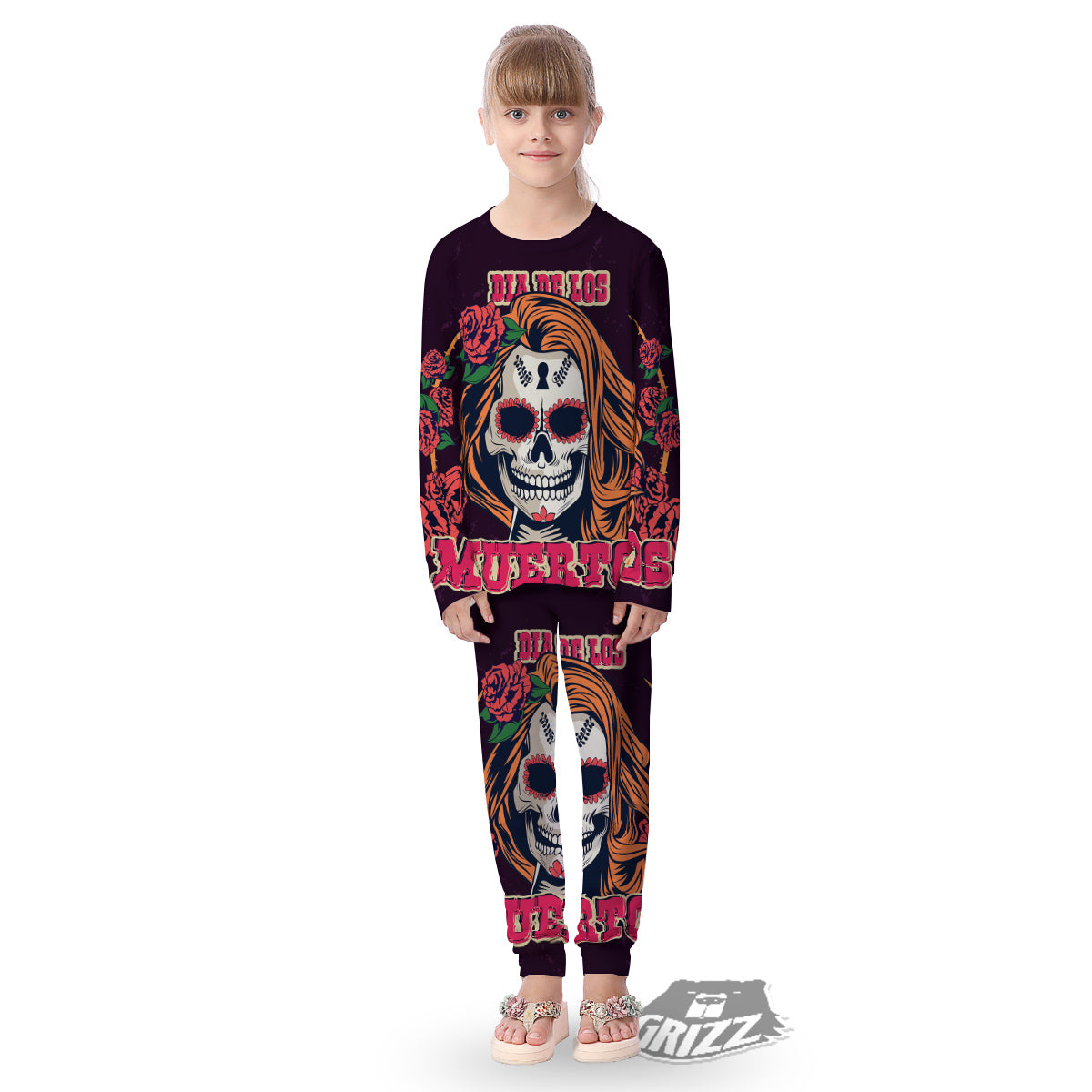 Dia De Los Muertos Calavera Girl Print Kid's Pajamas-grizzshop