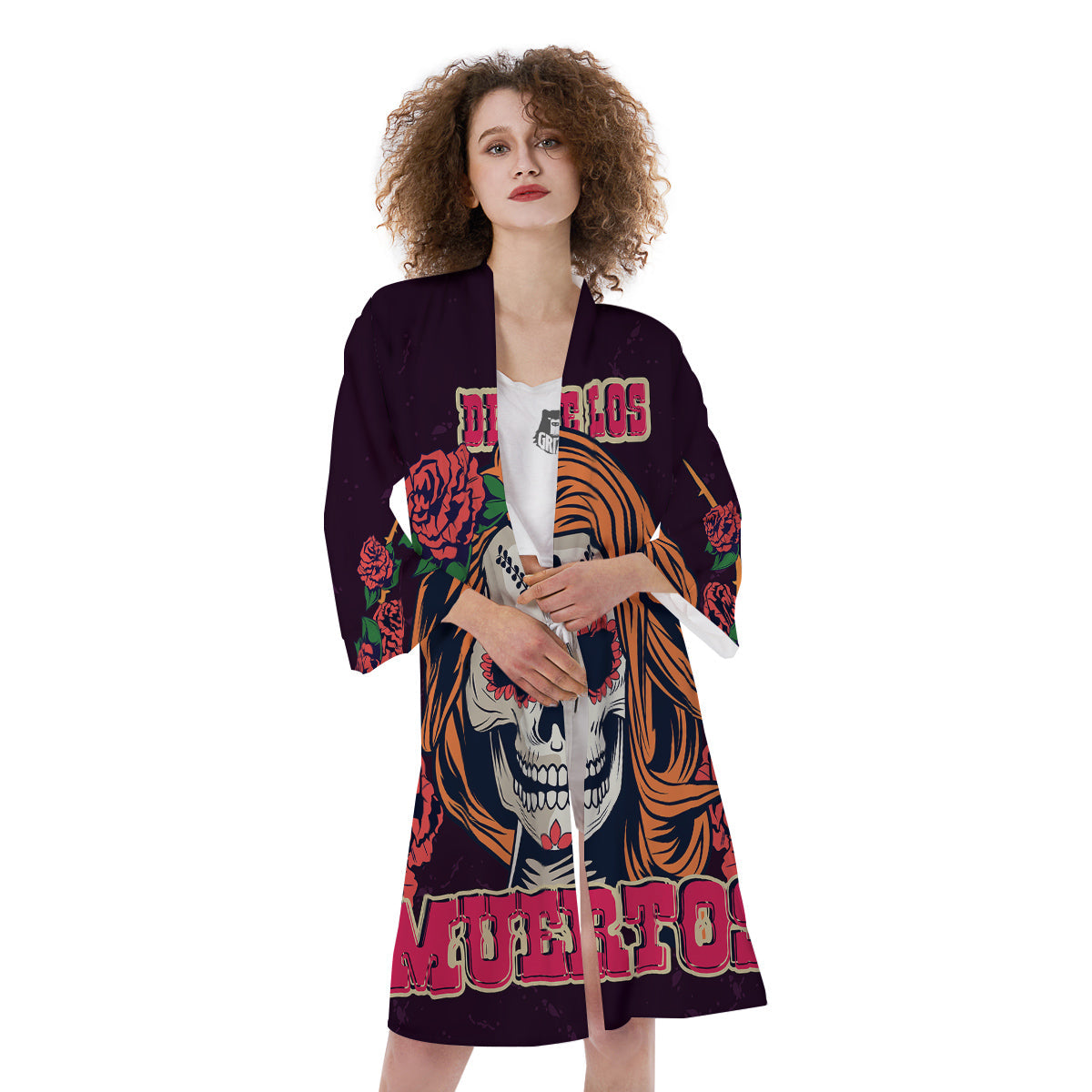 Dia De Los Muertos Calavera Girl Print Kimono-grizzshop