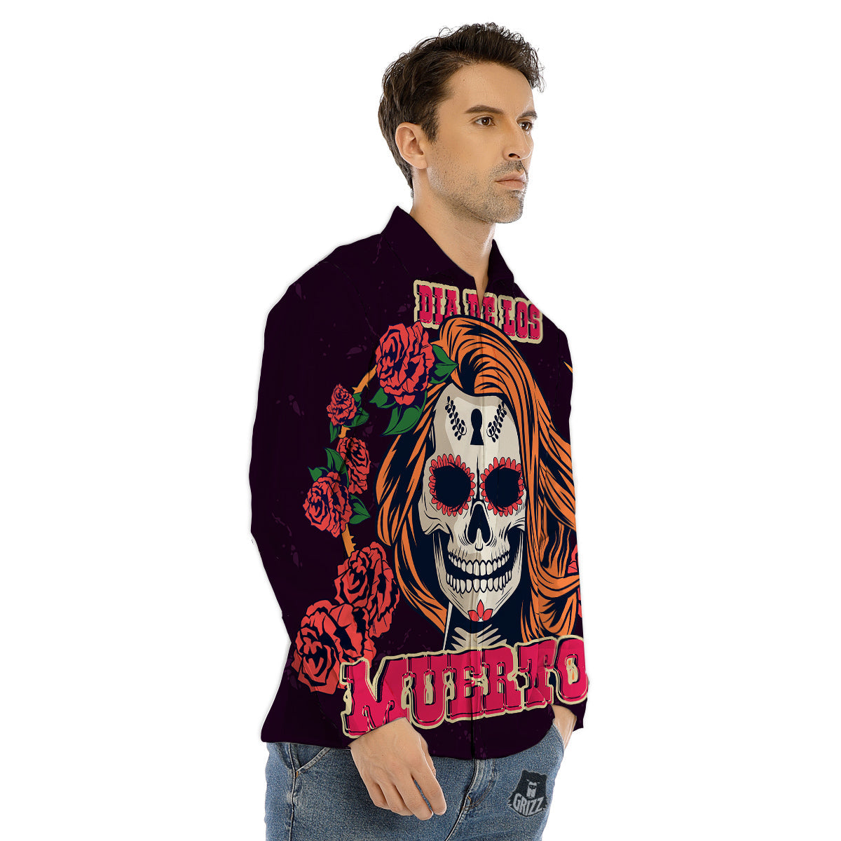 Dia De Los Muertos Calavera Girl Print Men's Dress Shirts-grizzshop