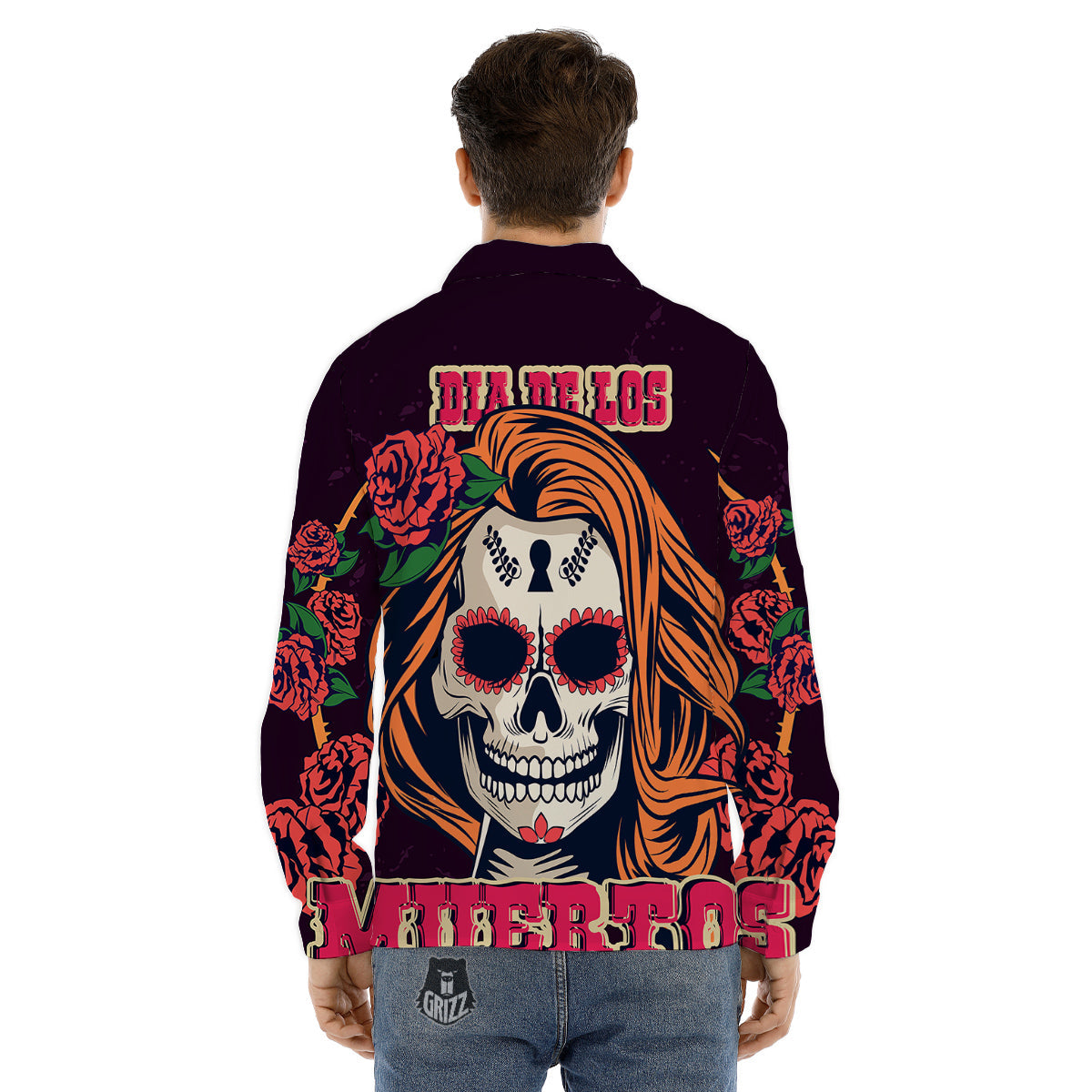 Dia De Los Muertos Calavera Girl Print Men's Dress Shirts-grizzshop