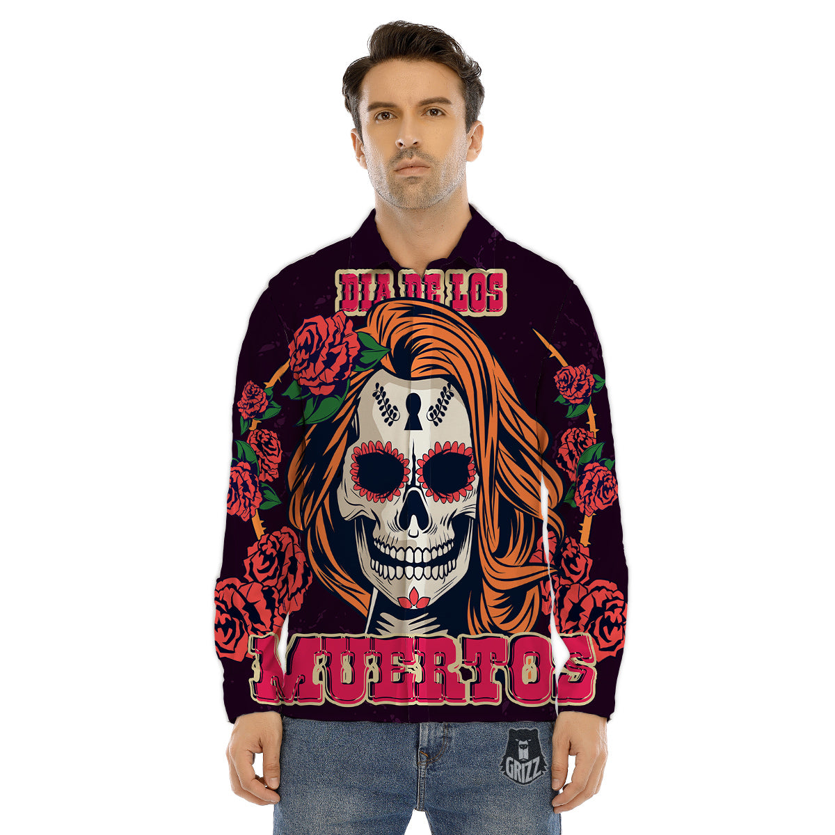 Dia De Los Muertos Calavera Girl Print Men's Dress Shirts-grizzshop