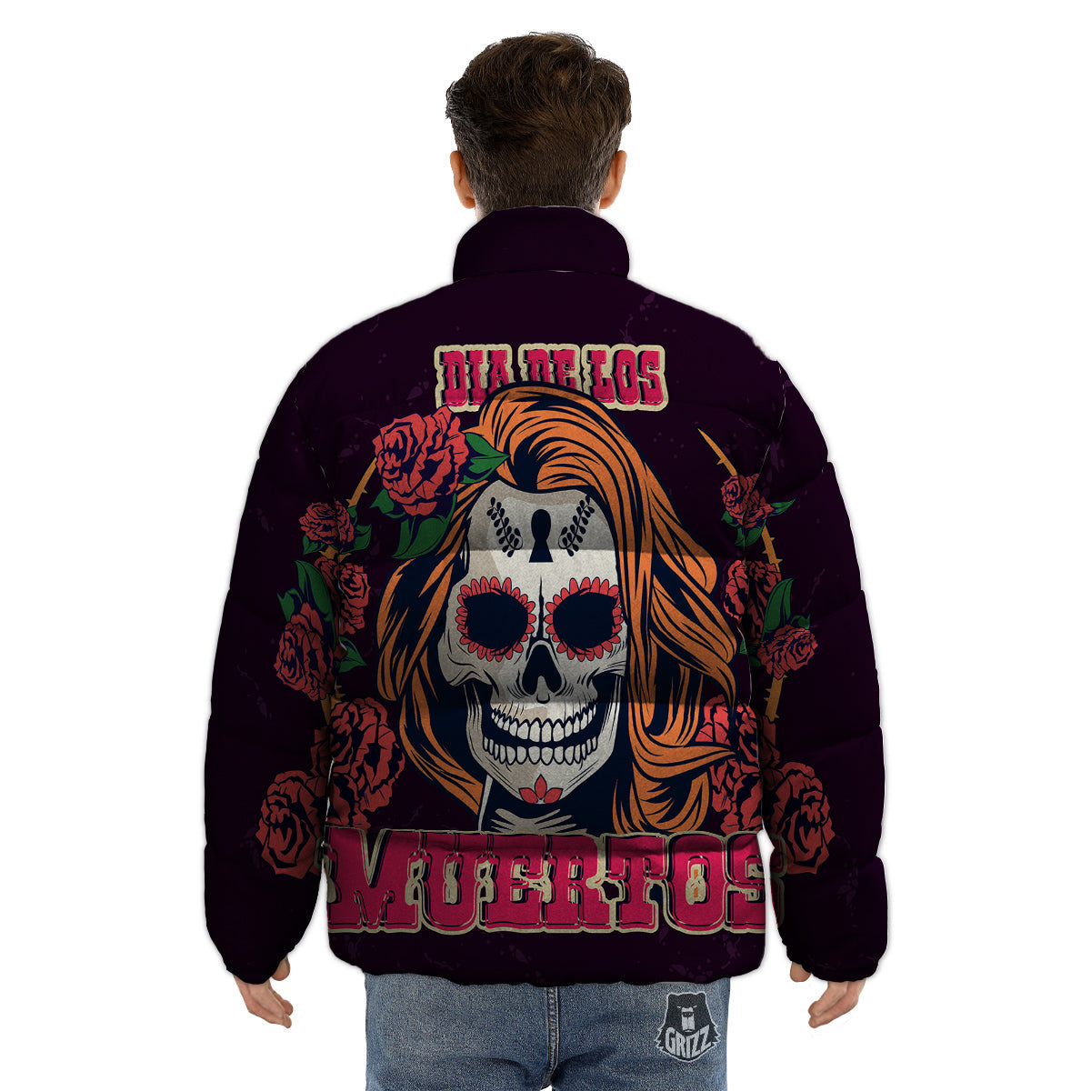 Dia De Los Muertos Calavera Girl Print Puffer Jacket-grizzshop