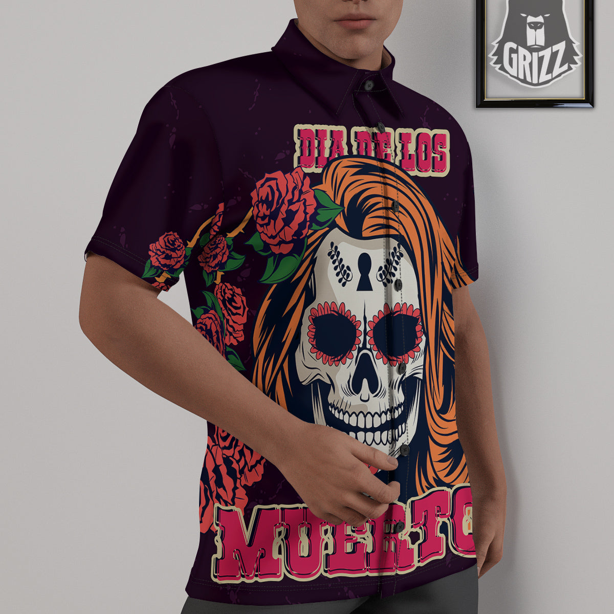 Dia De Los Muertos Calavera Girl Print Untucked Shirts-grizzshop