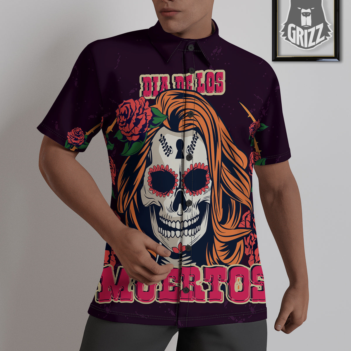 Dia De Los Muertos Calavera Girl Print Untucked Shirts-grizzshop