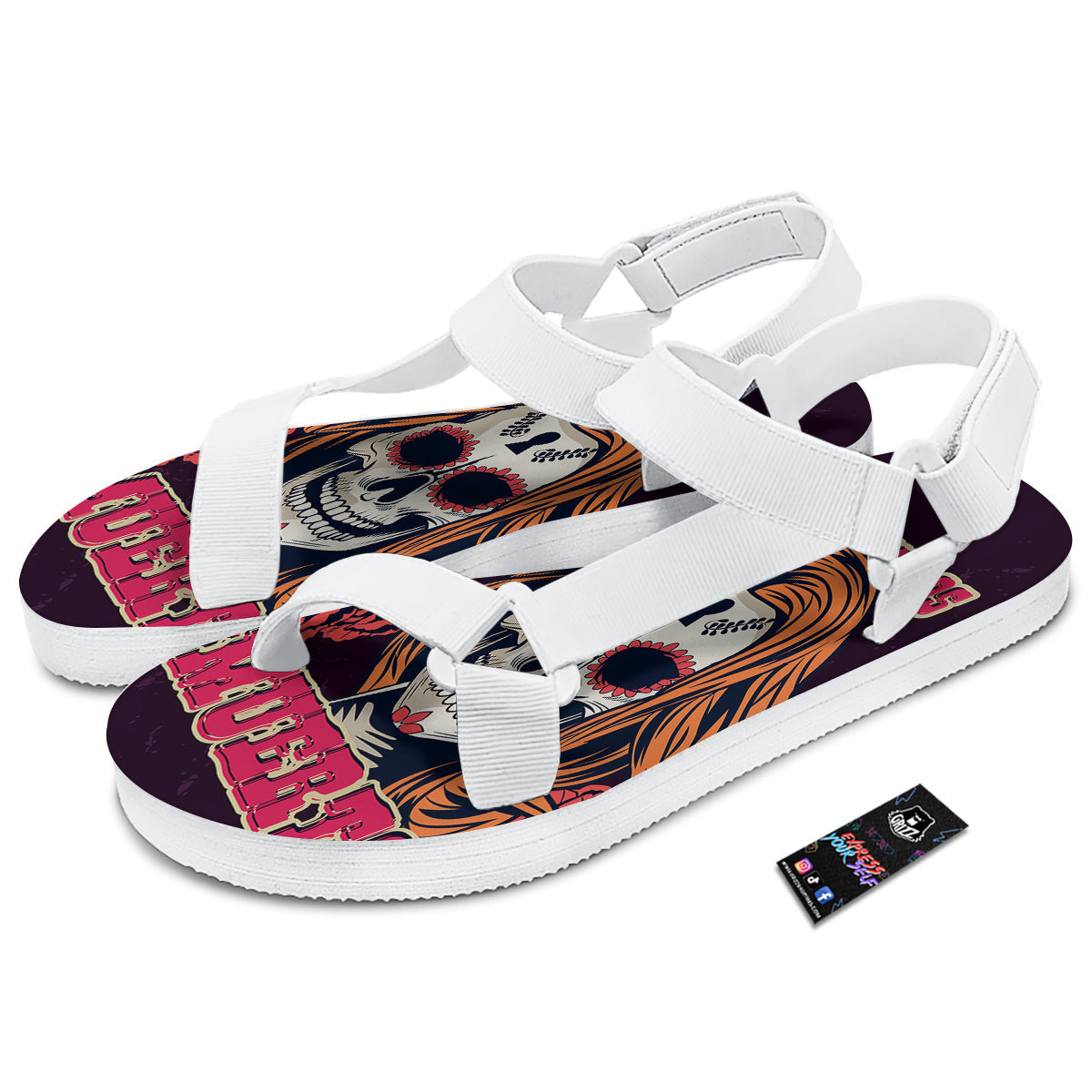Dia De Los Muertos Calavera Girl Print White Open Toe Sandals-grizzshop