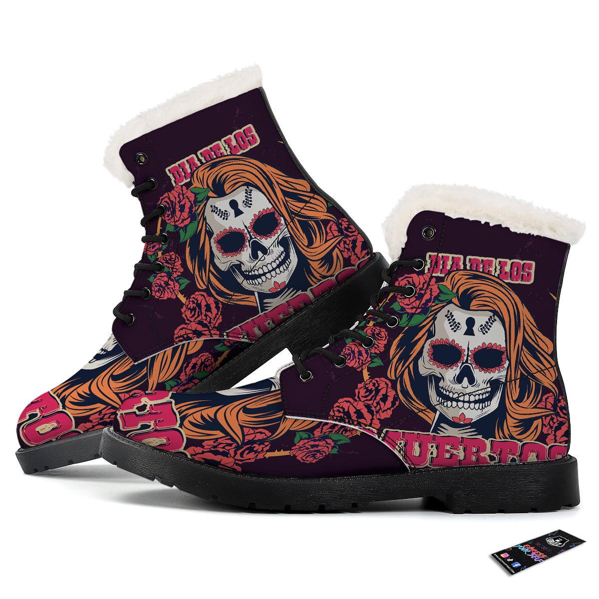 Dia De Los Muertos Calavera Girl Print Winter Boots-grizzshop