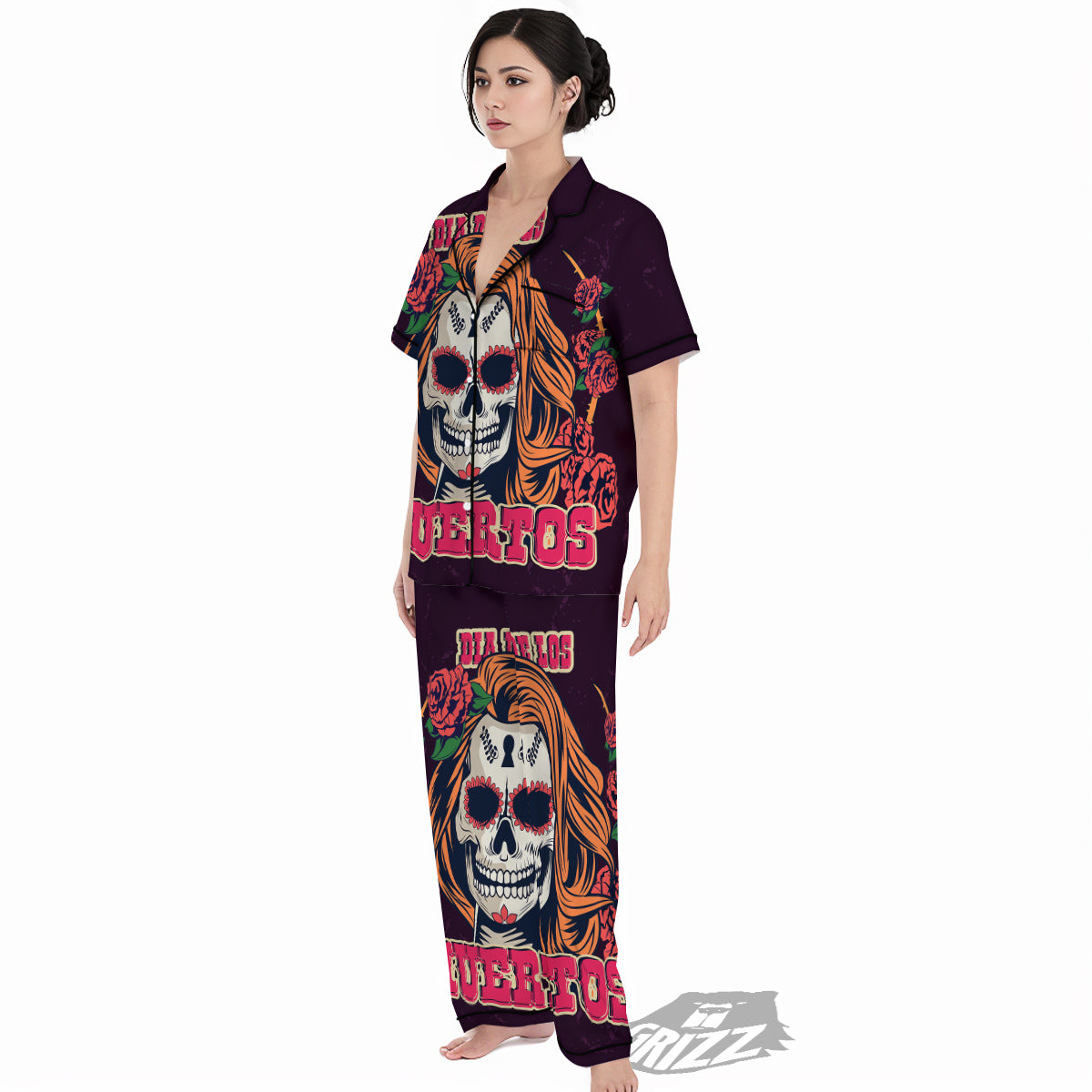 Dia De Los Muertos Calavera Girl Print Women's Pajamas Set-grizzshop