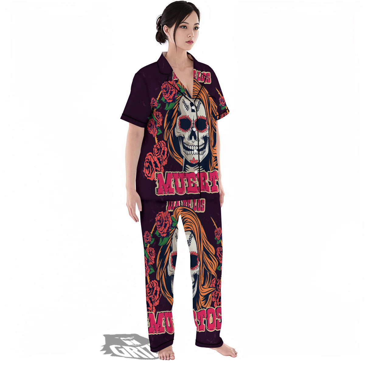 Dia De Los Muertos Calavera Girl Print Women's Pajamas Set-grizzshop