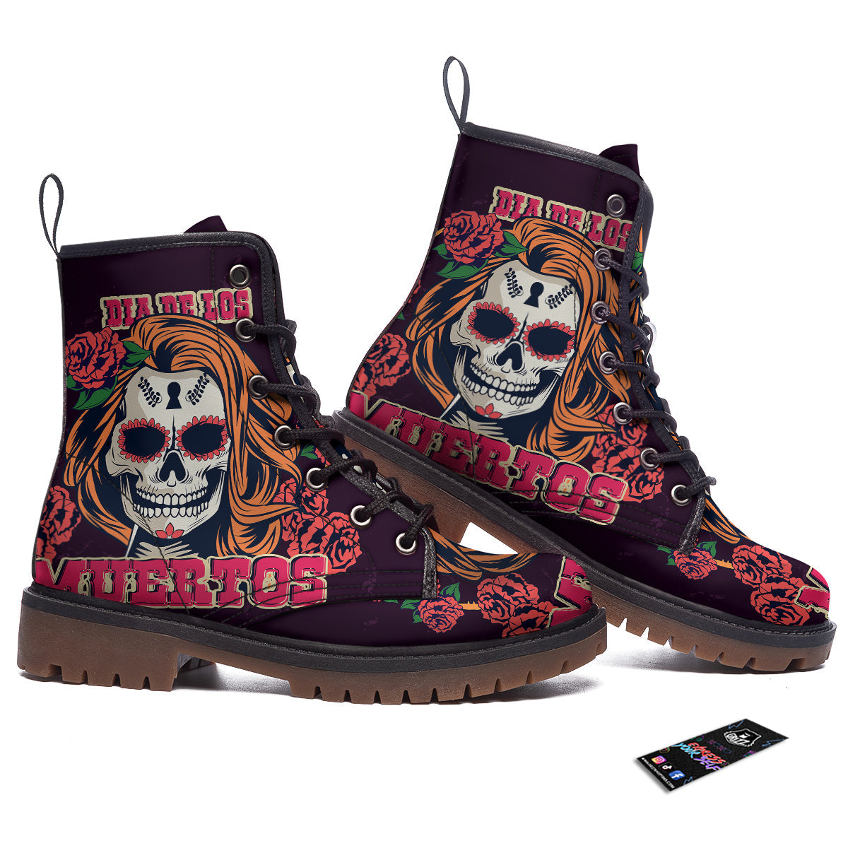 Dia De Los Muertos Calavera Girl Print Work Boots-grizzshop