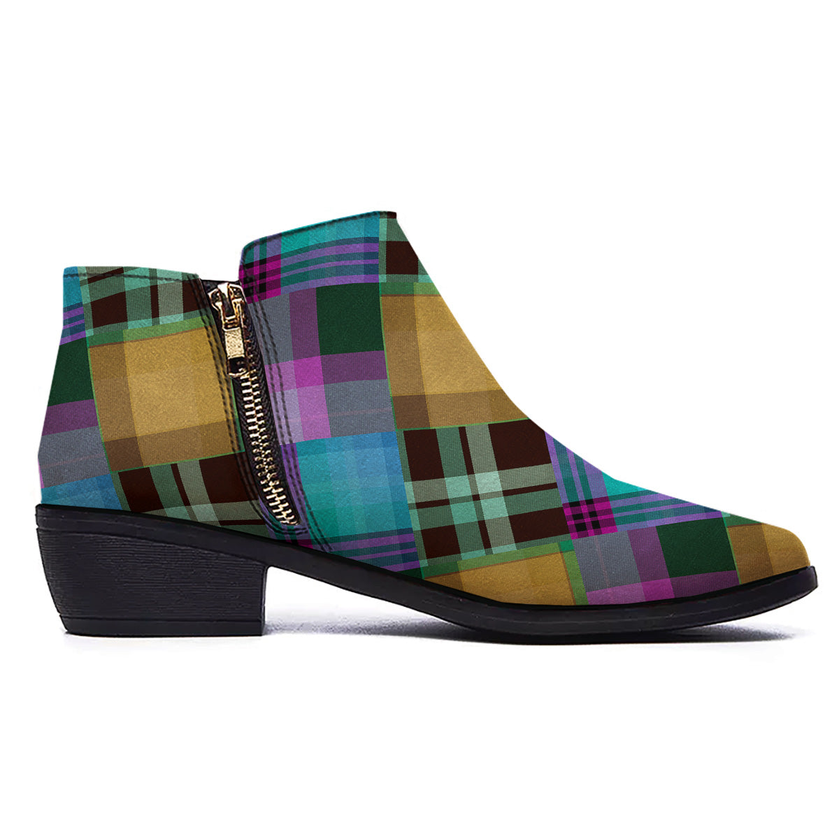 Diagonal Madras Blue Tartan Plaid Print Pattern Ankle Boots-grizzshop