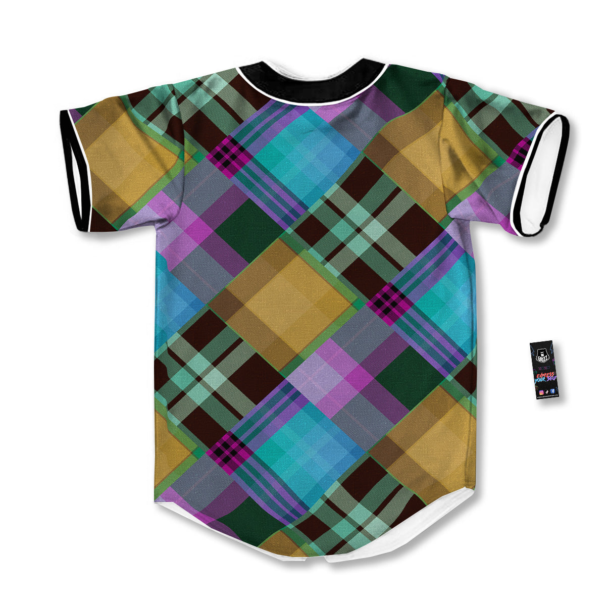 Diagonal Madras Blue Tartan Plaid Print Pattern Baseball Jersey-grizzshop