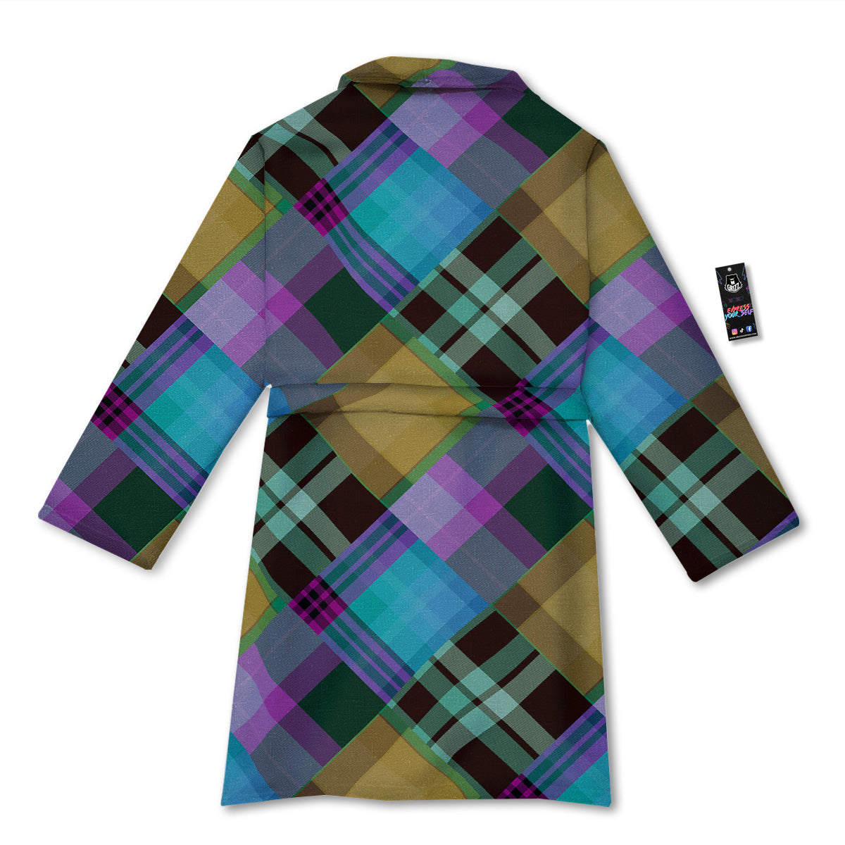 Diagonal Madras Blue Tartan Plaid Print Pattern Bathrobe-grizzshop