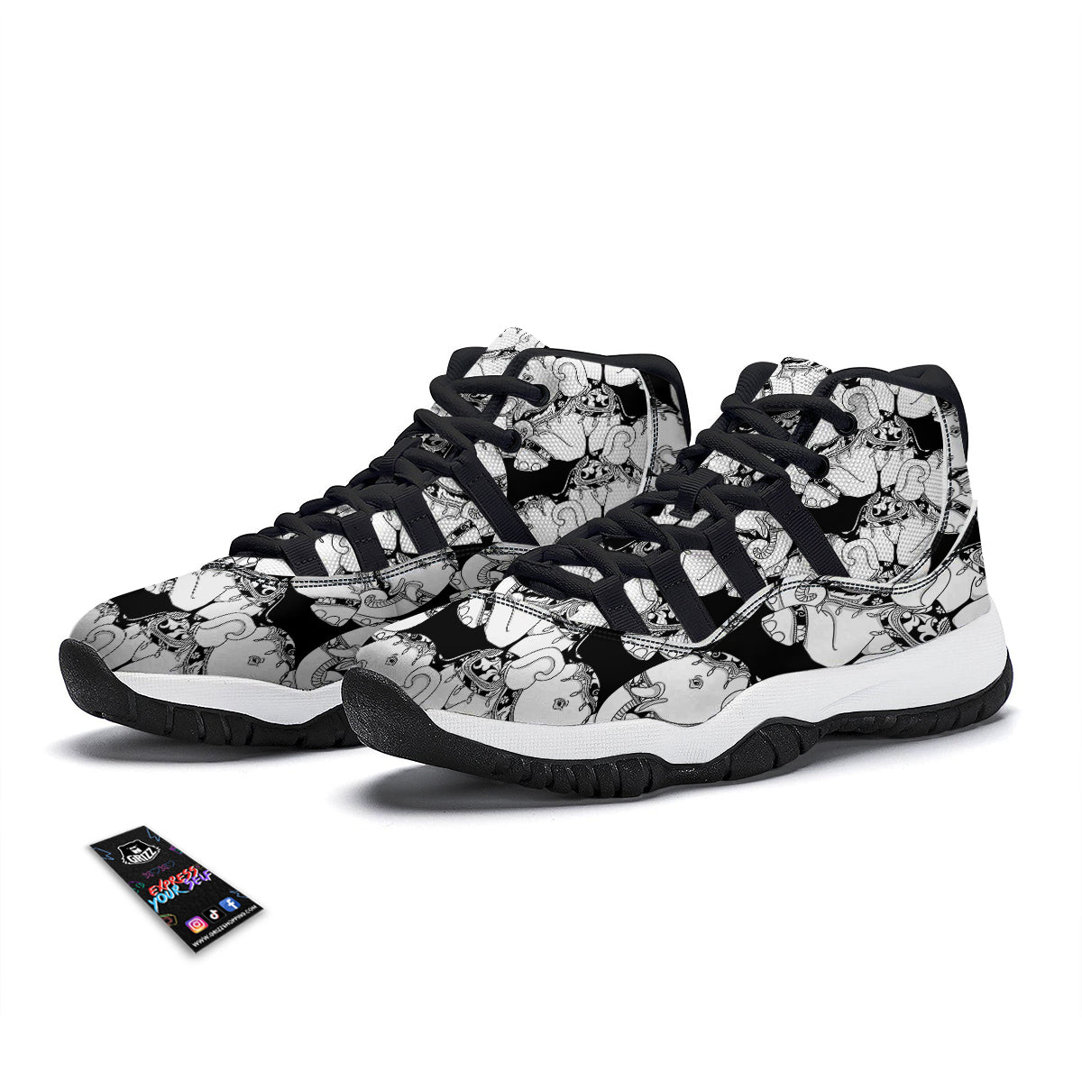 Diagonal Madras Blue Tartan Plaid Print Pattern Black Bball Shoes-grizzshop