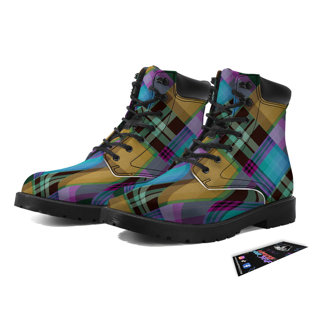 Diagonal Madras Blue Tartan Plaid Print Pattern Boots-grizzshop