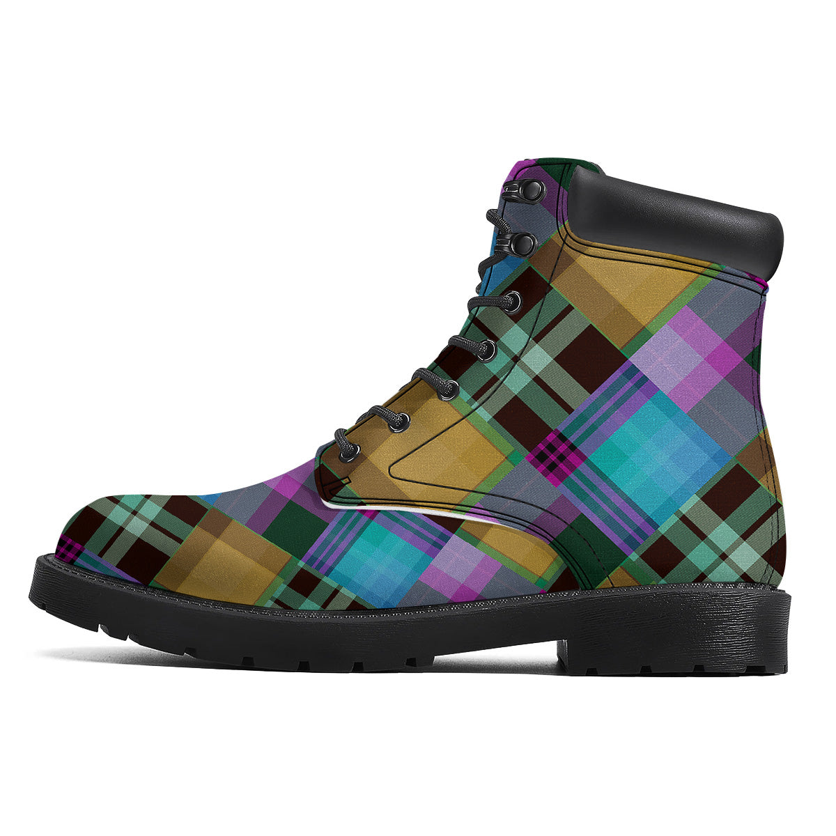 Diagonal Madras Blue Tartan Plaid Print Pattern Boots-grizzshop