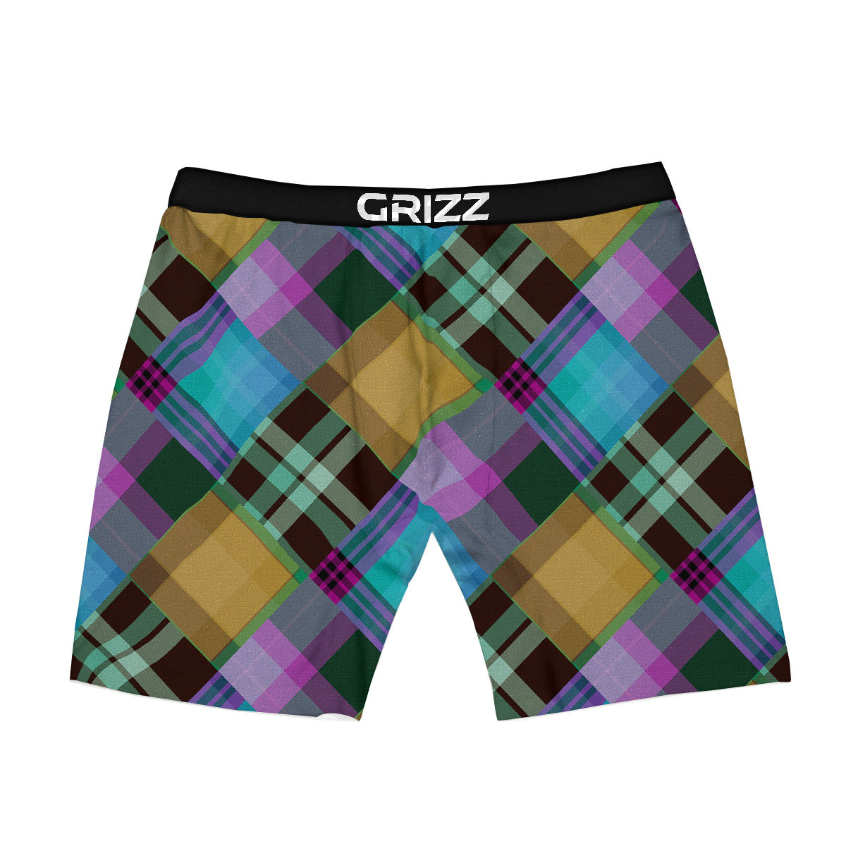 Diagonal Madras Blue Tartan Plaid Print Pattern Boxer Briefs-grizzshop