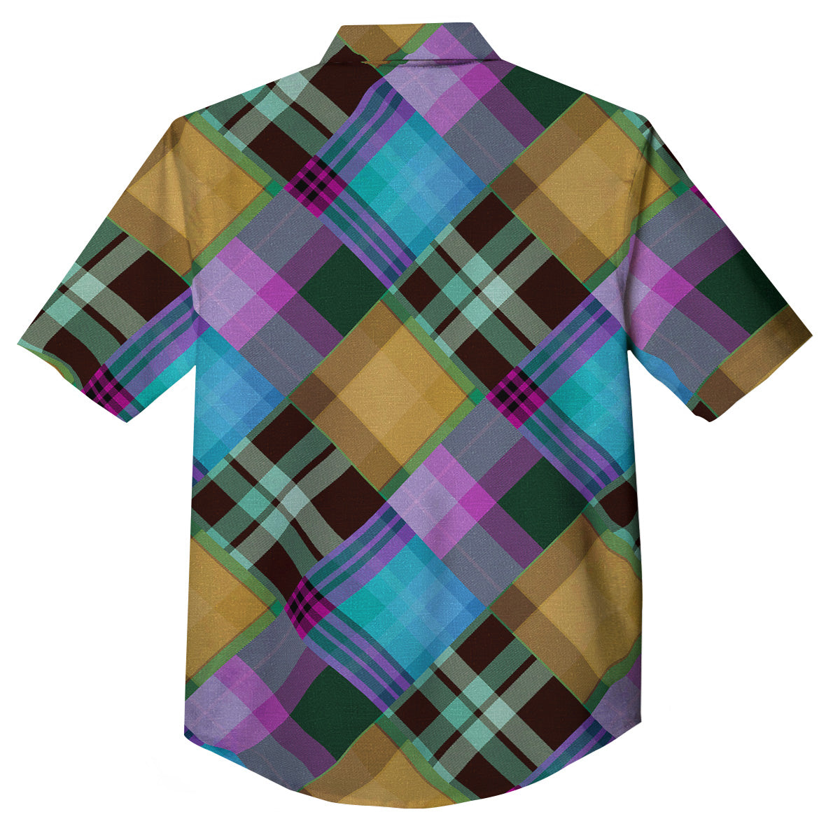 Diagonal Madras Blue Tartan Plaid Print Pattern Button Up Shirt-grizzshop