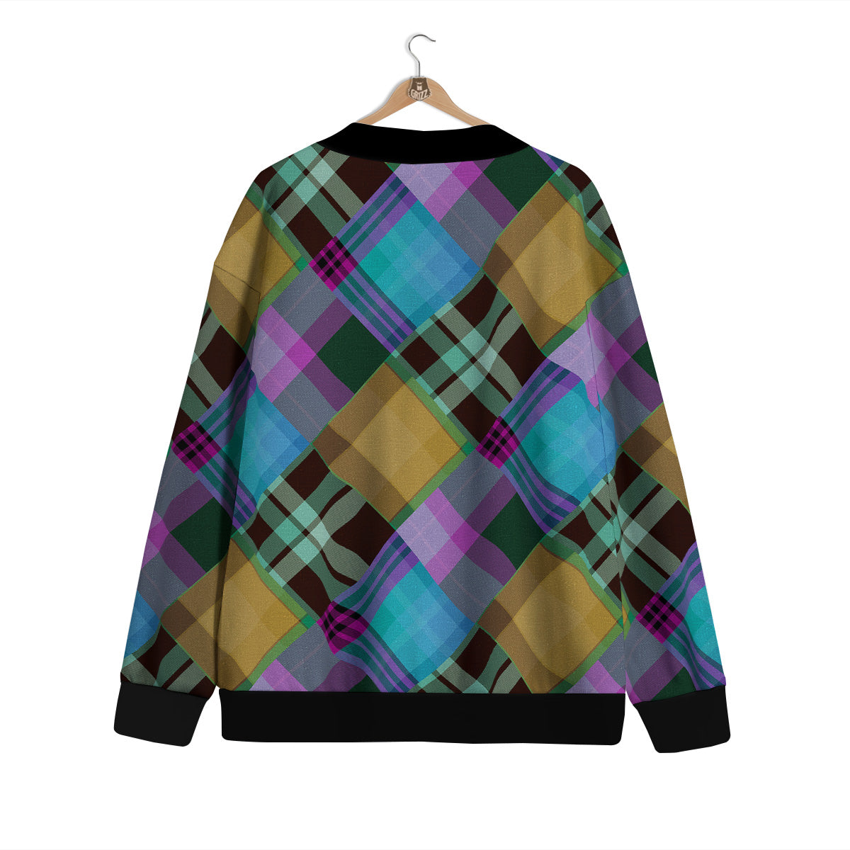 Diagonal Madras Blue Tartan Plaid Print Pattern Cardigan-grizzshop