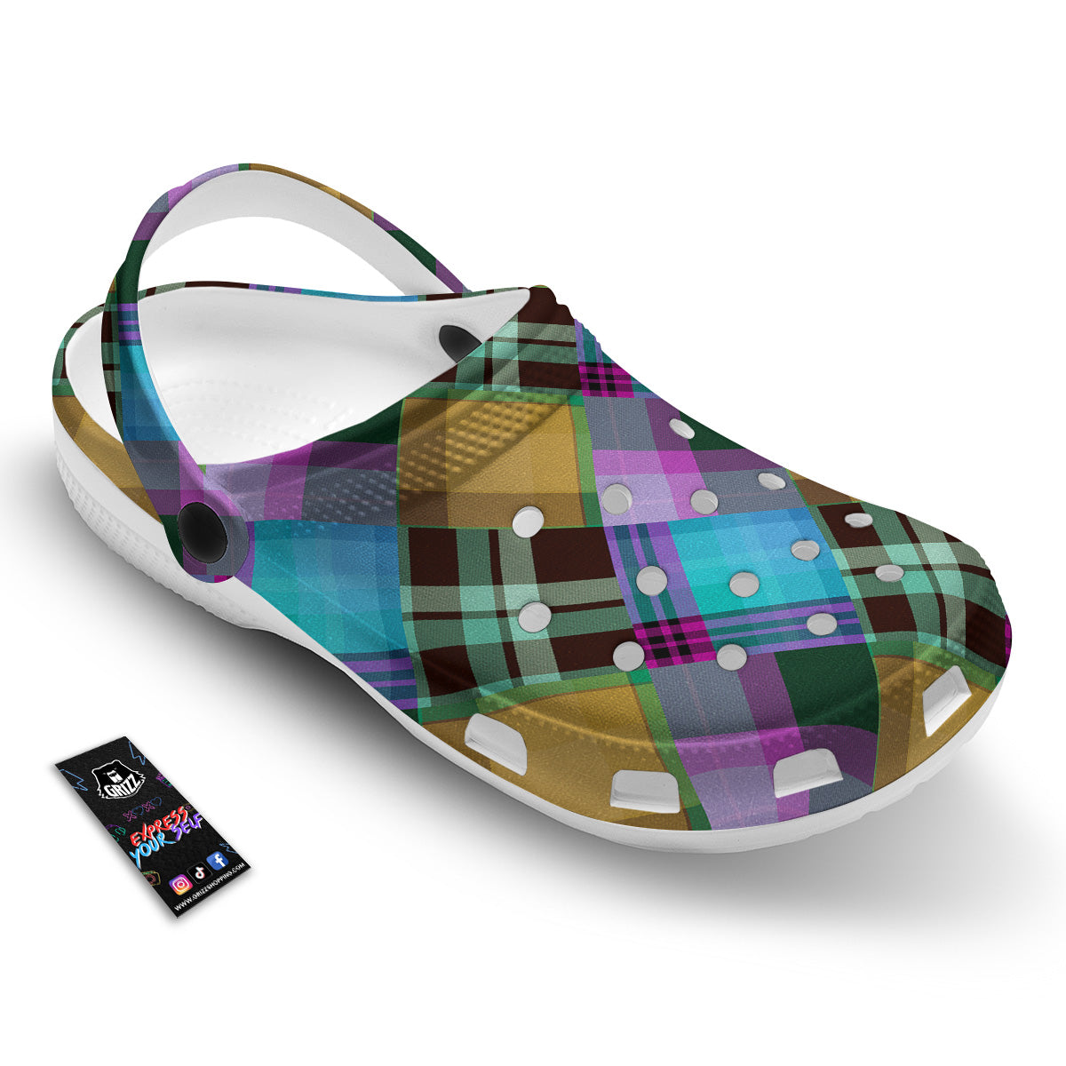 Diagonal Madras Blue Tartan Plaid Print Pattern Clog-grizzshop