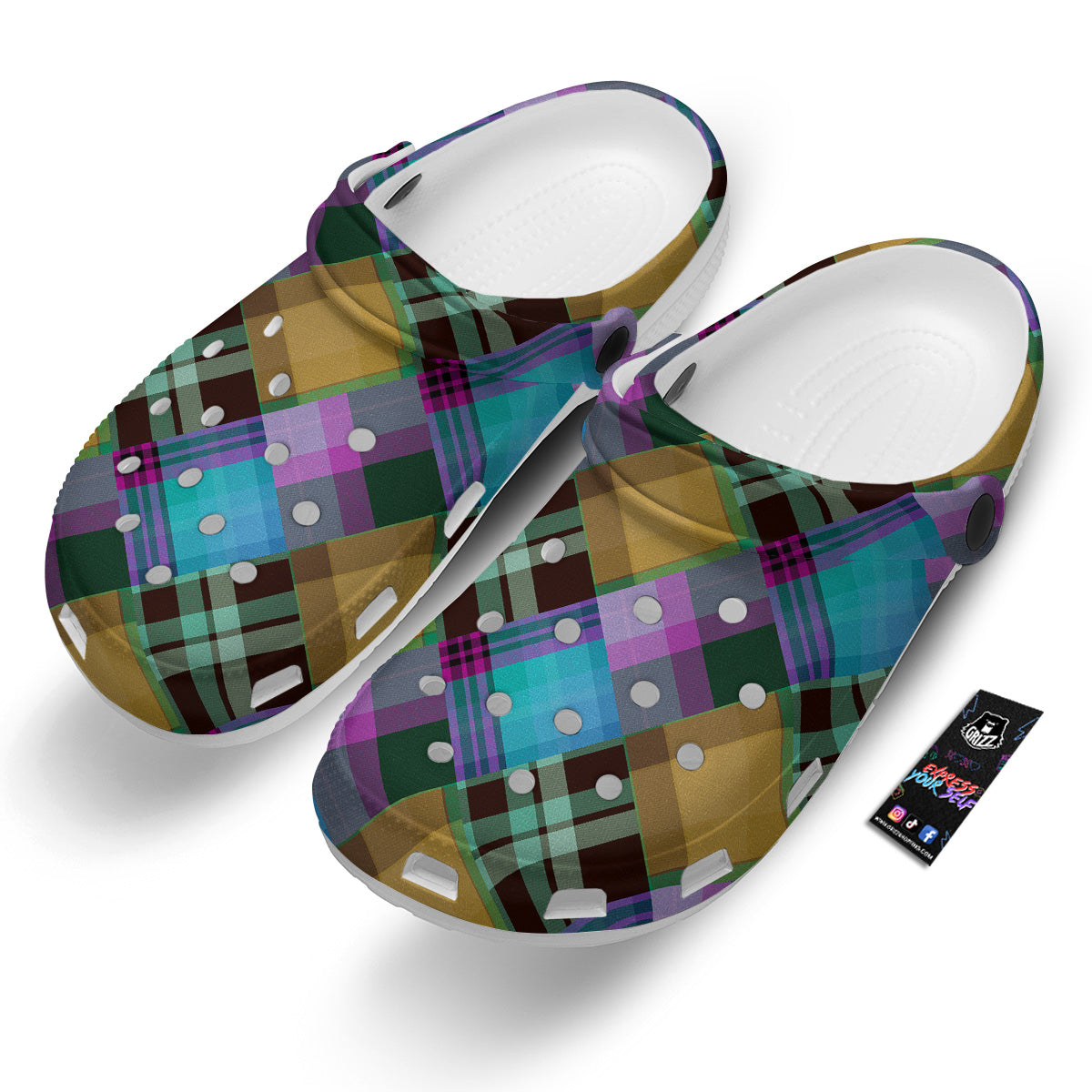 Diagonal Madras Blue Tartan Plaid Print Pattern Clog-grizzshop