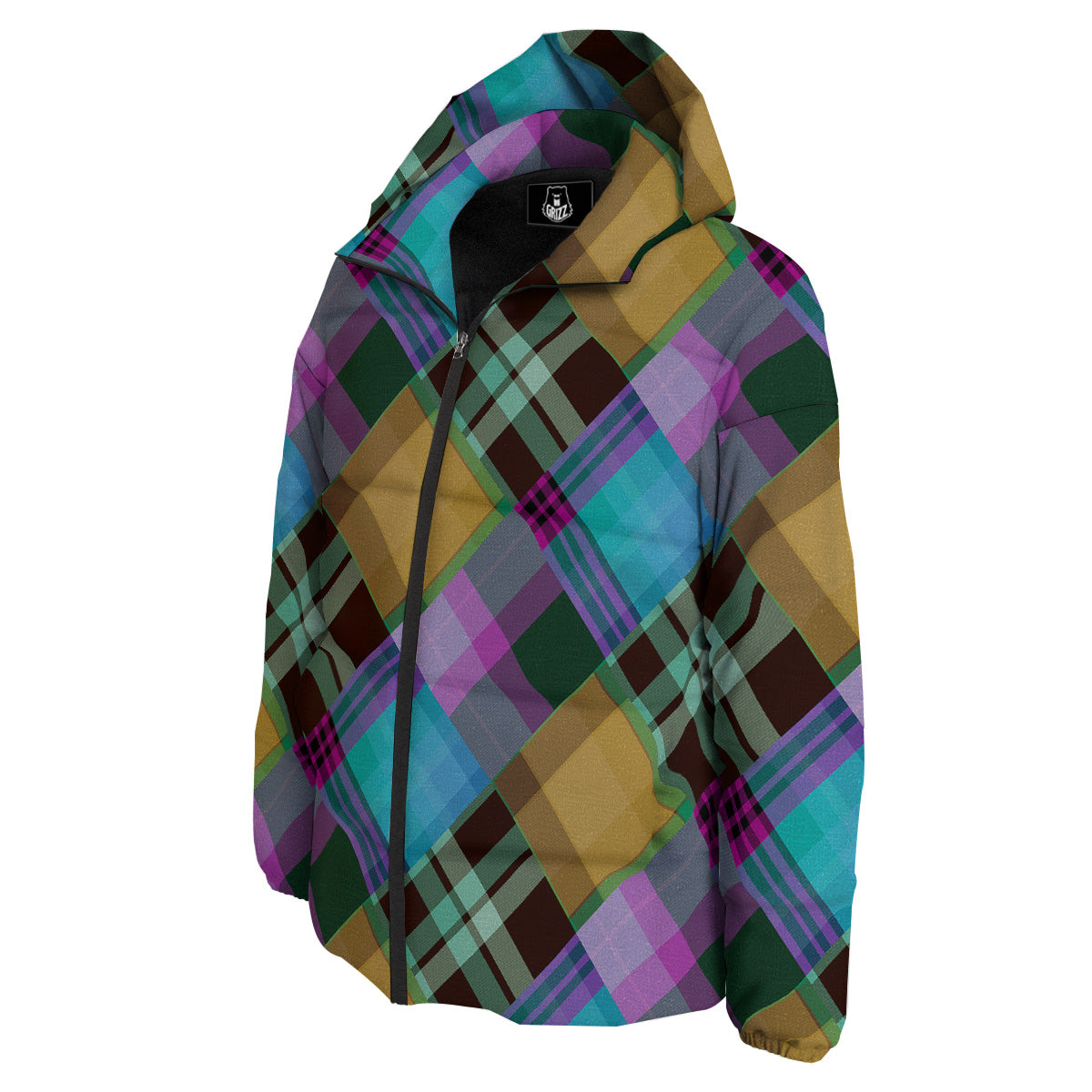 Diagonal Madras Blue Tartan Plaid Print Pattern Down Jacket-grizzshop