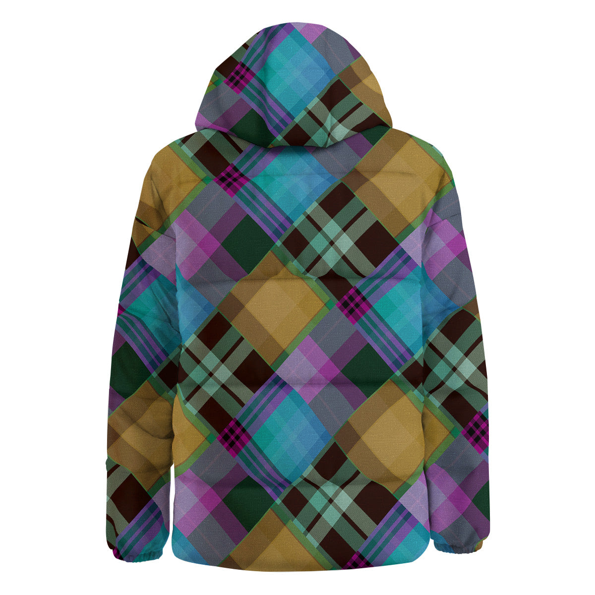 Diagonal Madras Blue Tartan Plaid Print Pattern Down Jacket-grizzshop
