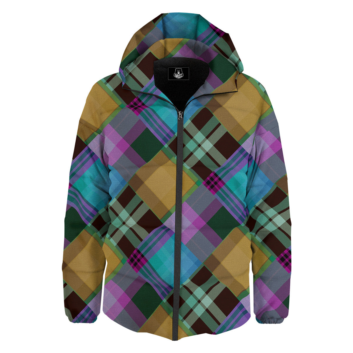 Diagonal Madras Blue Tartan Plaid Print Pattern Down Jacket-grizzshop