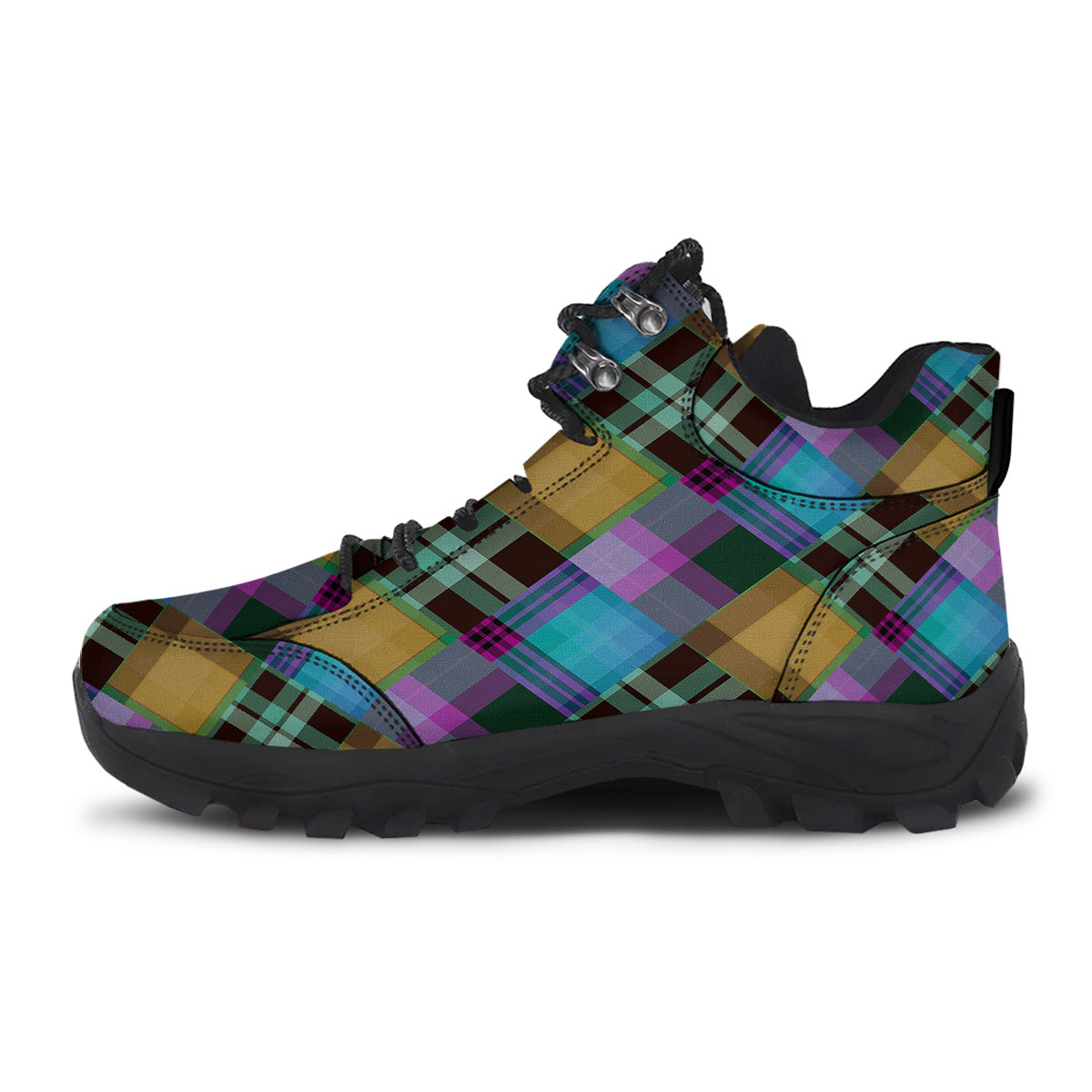Diagonal Madras Blue Tartan Plaid Print Pattern Hiking Shoes-grizzshop