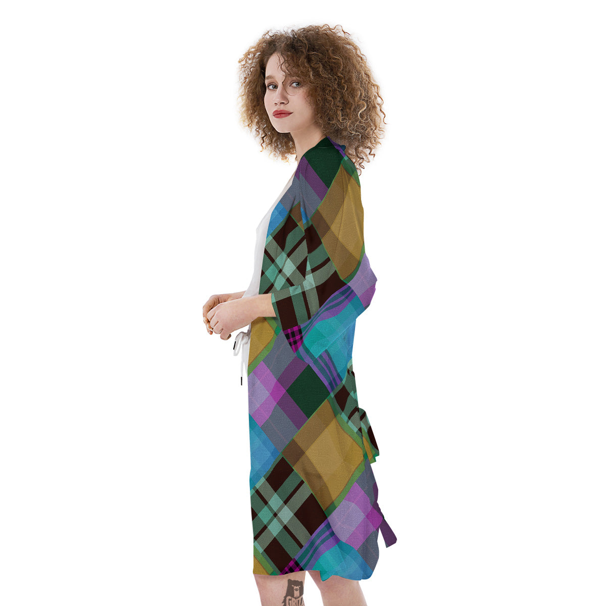 Diagonal Madras Blue Tartan Plaid Print Pattern Kimono-grizzshop