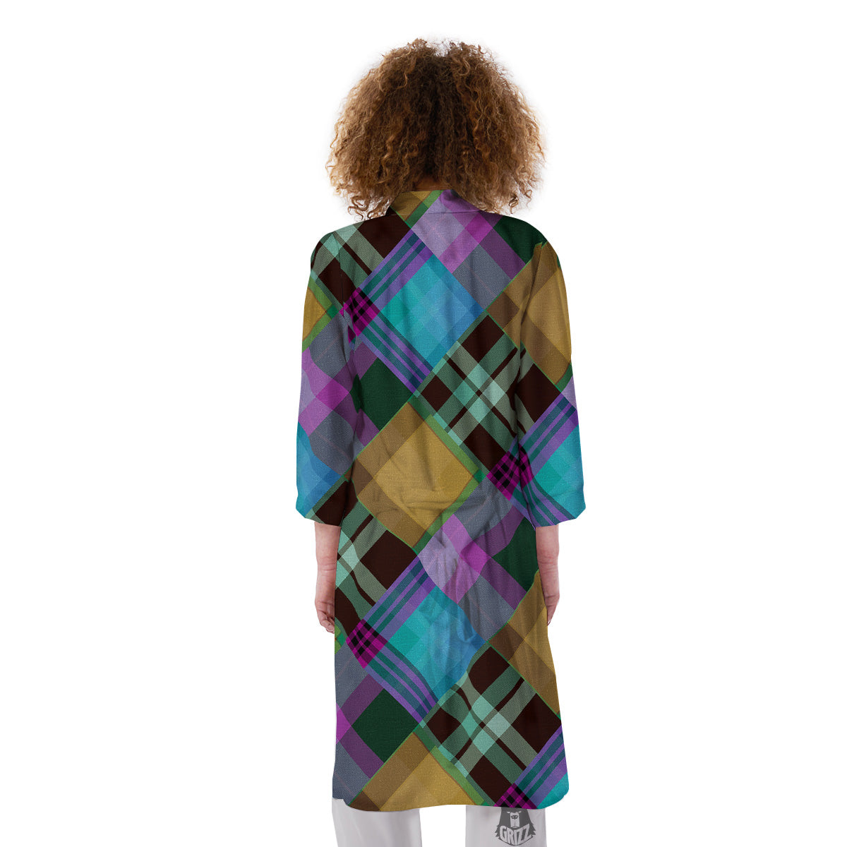Diagonal Madras Blue Tartan Plaid Print Pattern Kimono-grizzshop