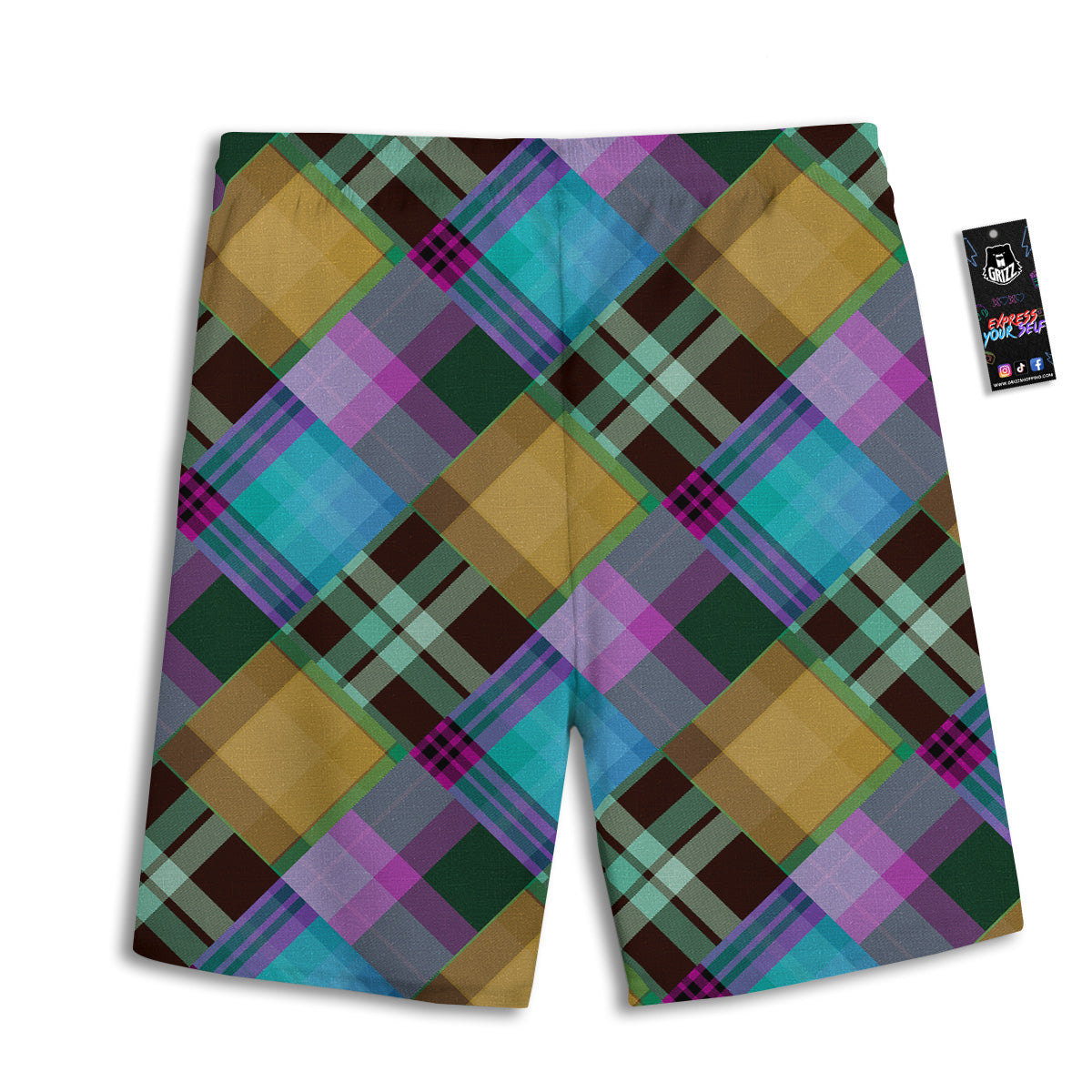 Diagonal Madras Blue Tartan Plaid Print Pattern Men's Athletic Shorts