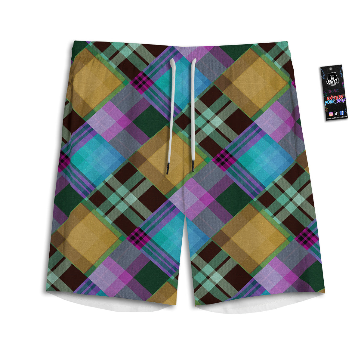 Diagonal Madras Blue Tartan Plaid Print Pattern Men's Athletic Shorts