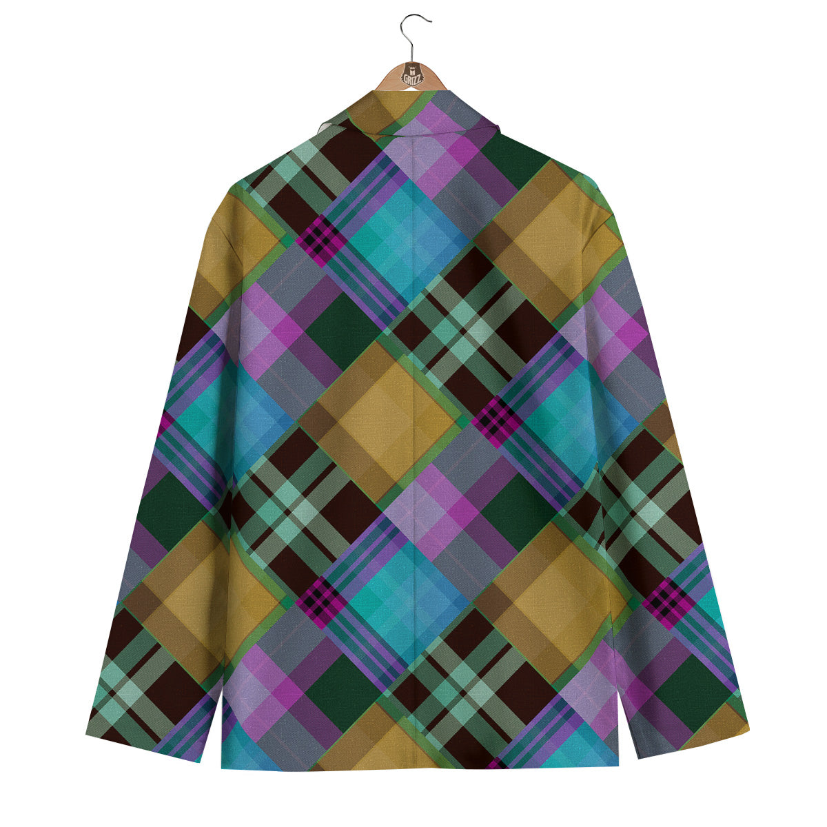 Diagonal Madras Blue Tartan Plaid Print Pattern Men's Blazer-grizzshop